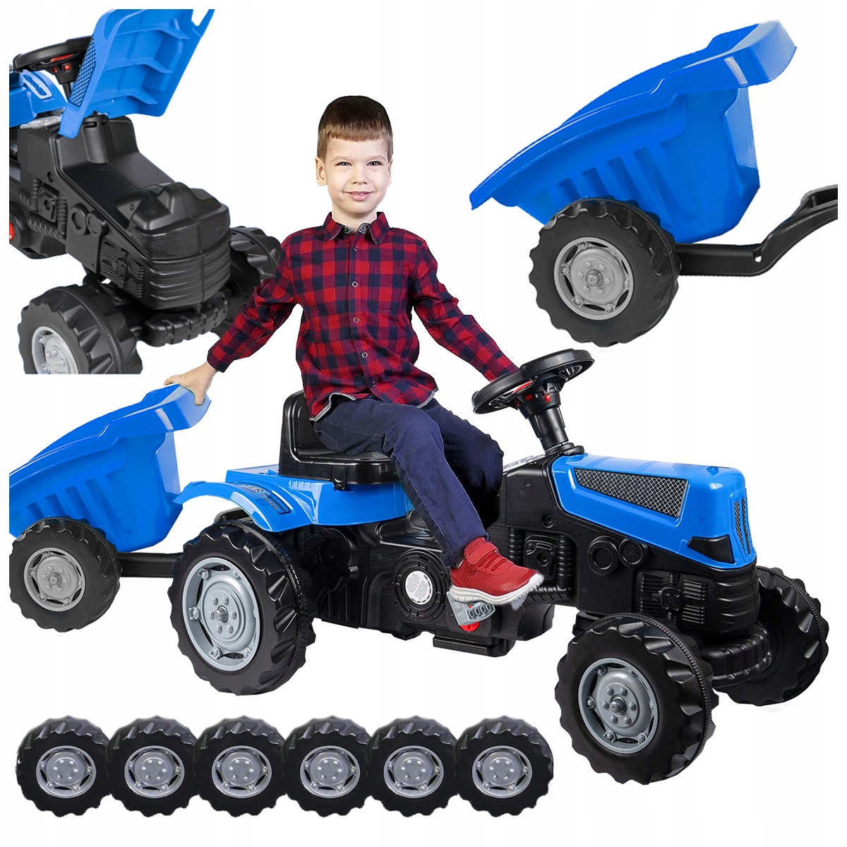 Duży Traktor Jeździk Z Przyczepą Traktorek na Pedały MEGA ZESTAW 143cm XXL