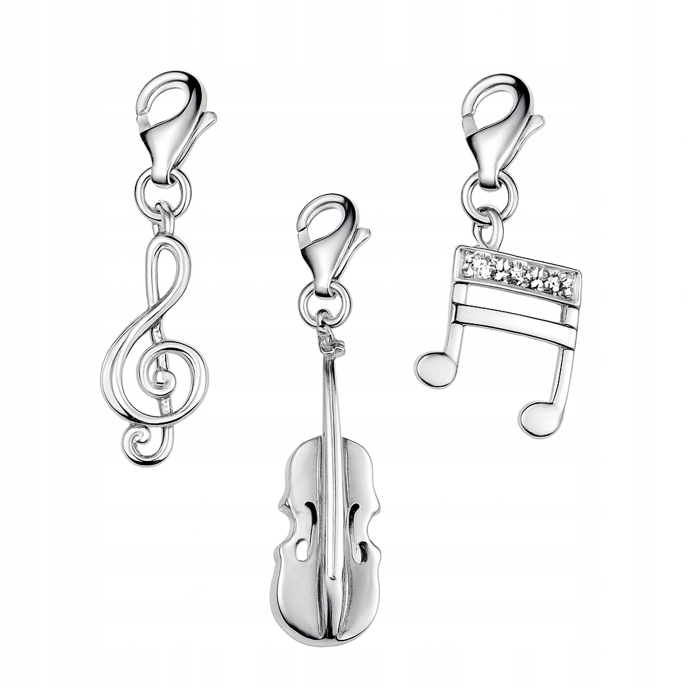 Sada 3 x přívěsků na karabinku Nutka Violinový klíč Housle Stříbro 925