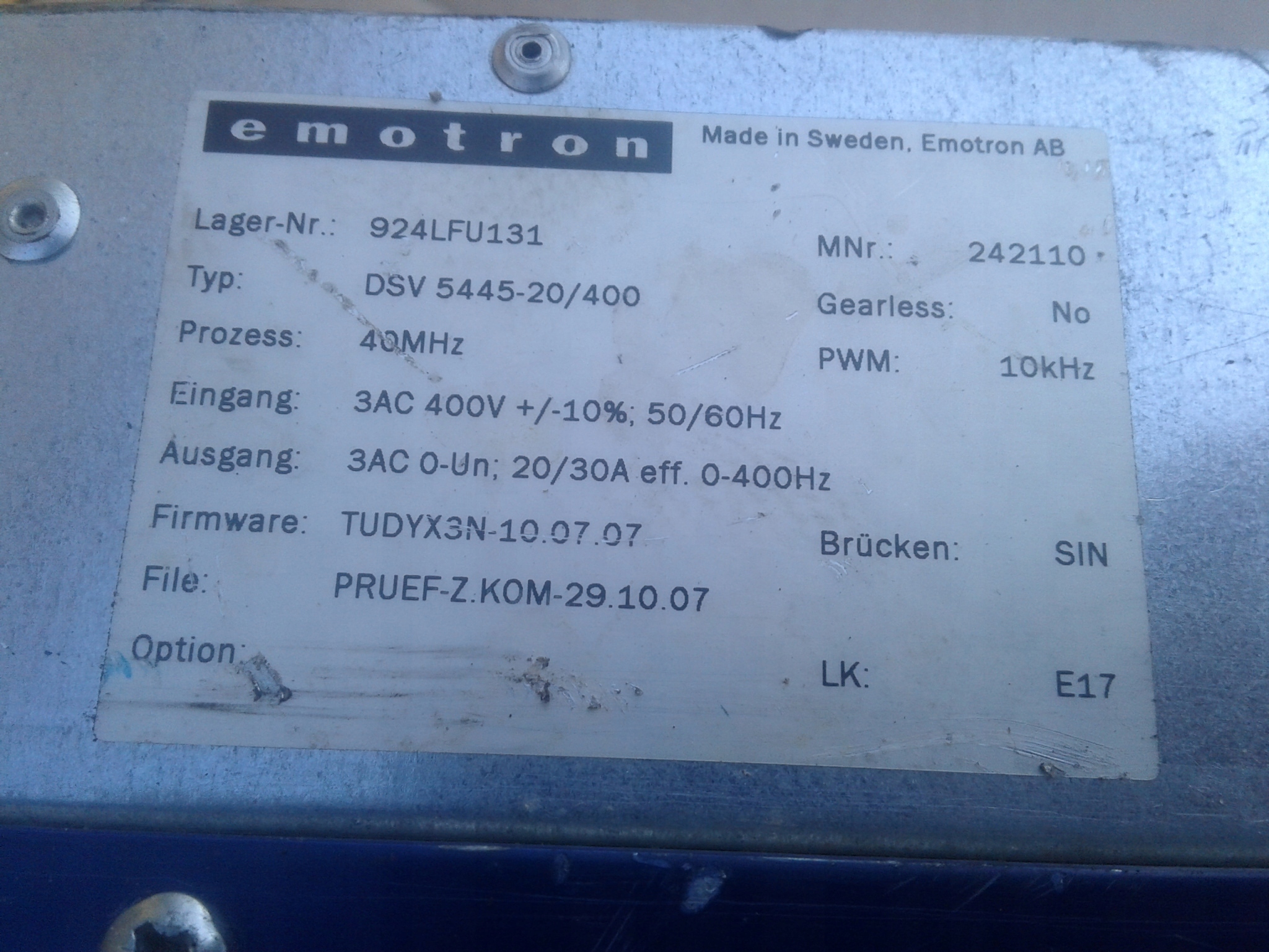 Falownik dvs 5445-20/400 Kod producenta dvs 5445-20/400