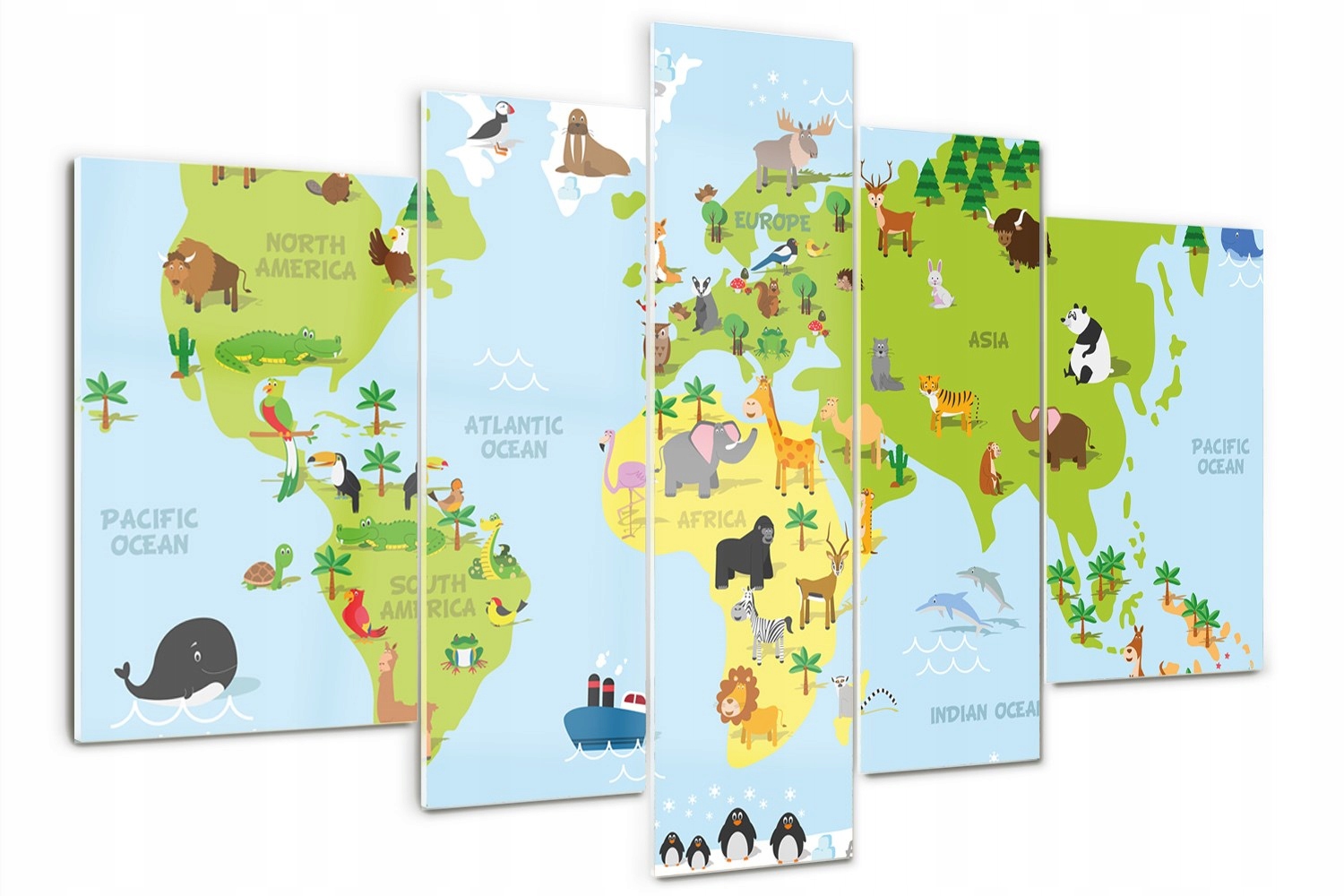 Akrylový triptych do ložnice Mapa zvířata
