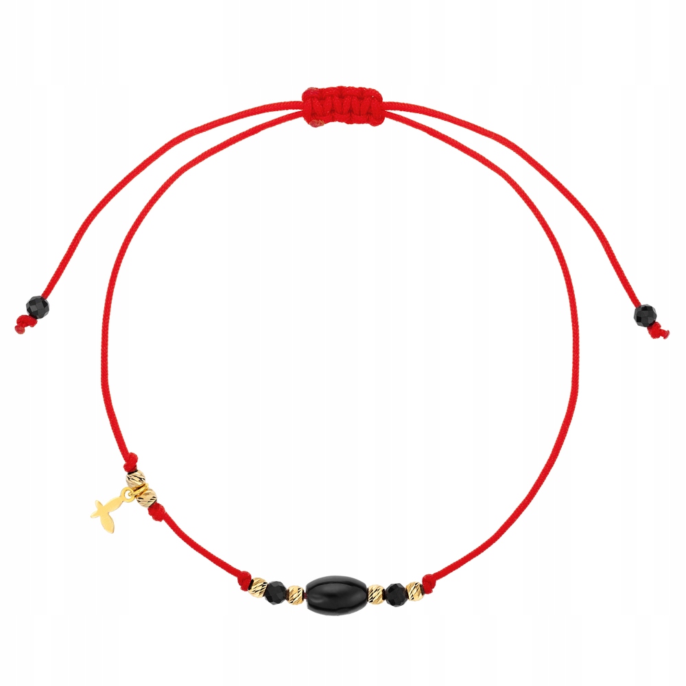 Bransoletka Złota Na Sznurku Czerwona z Turmalinem Złoto 585 Sadva