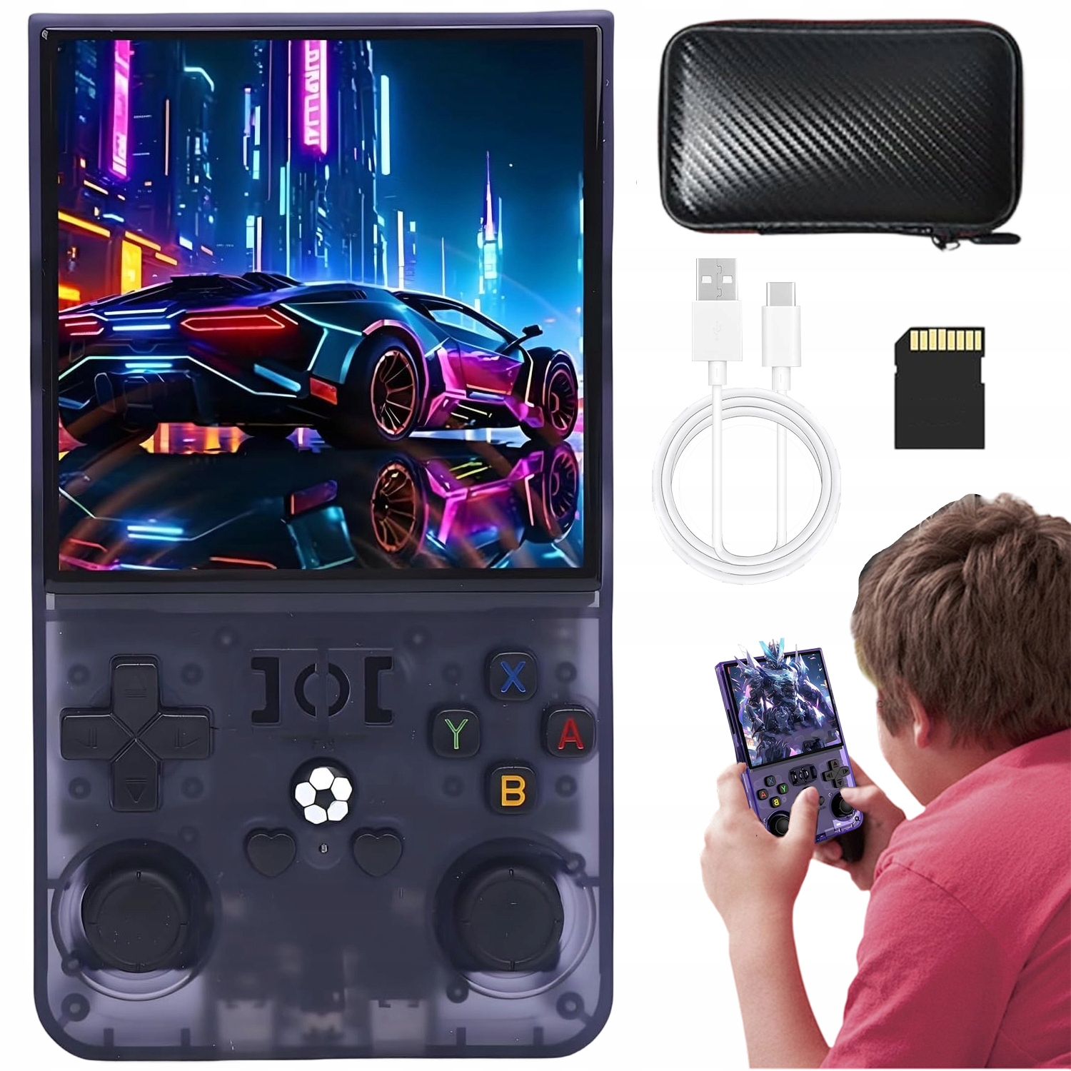 Przenośna Mobilna Konsola Do Gier Retro Gry 64GB 3D Usb Fioletowy