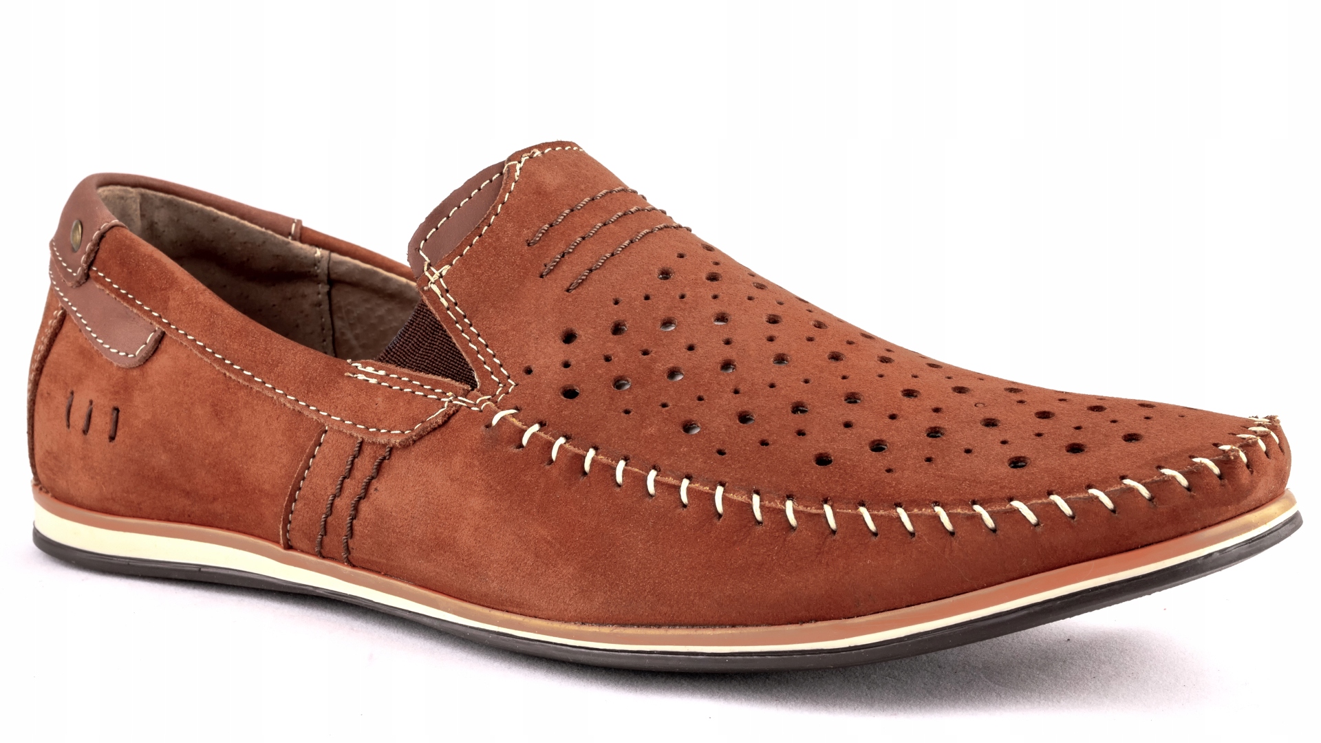 Mokasyny męskie LETNIE Komodo skórzane POLSKIE camel rozmiar 41