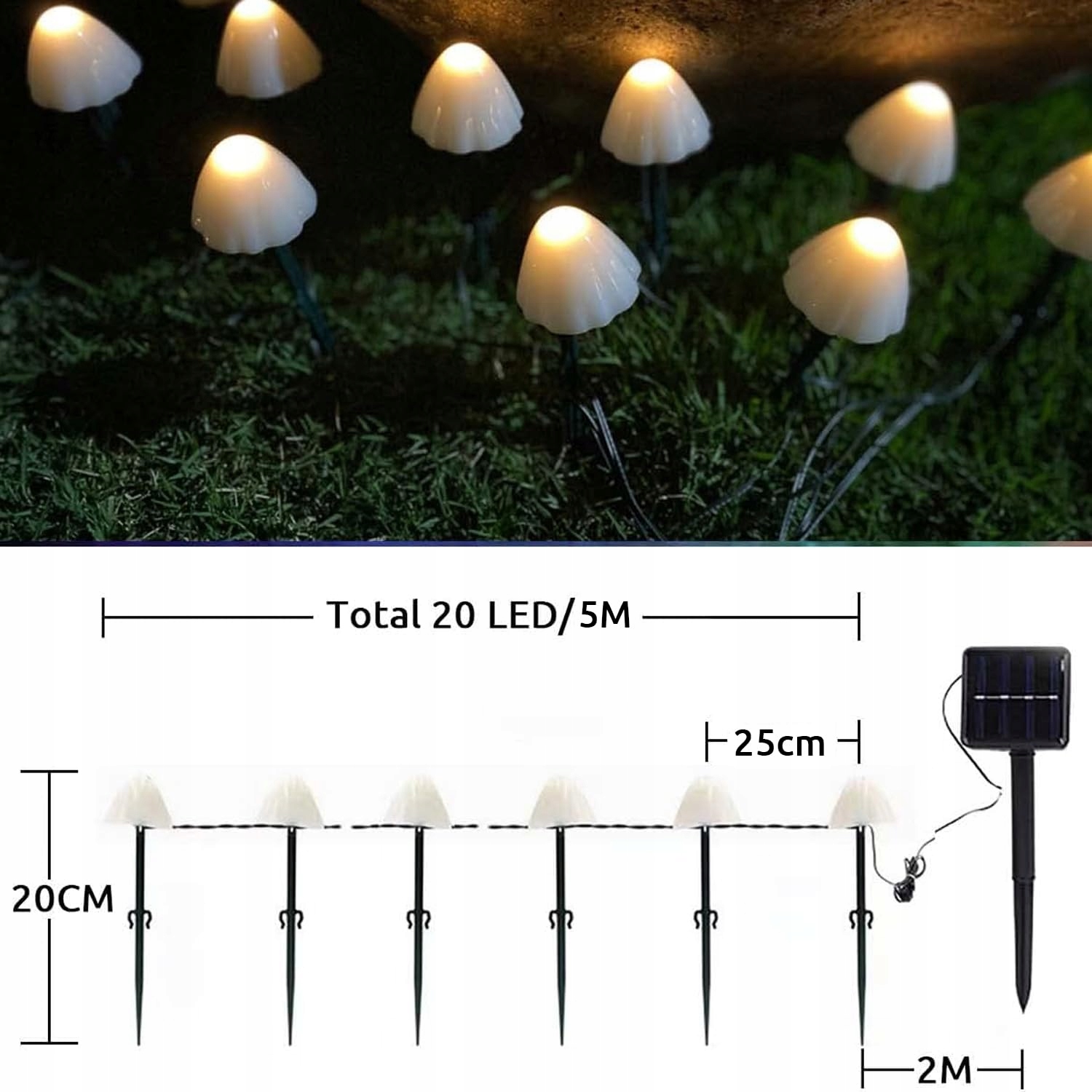 DEKOFUN Solarna Girlanda LED Grzyby Oświetlenie Ogrodowe Na Zewnątrz — miniatura 5