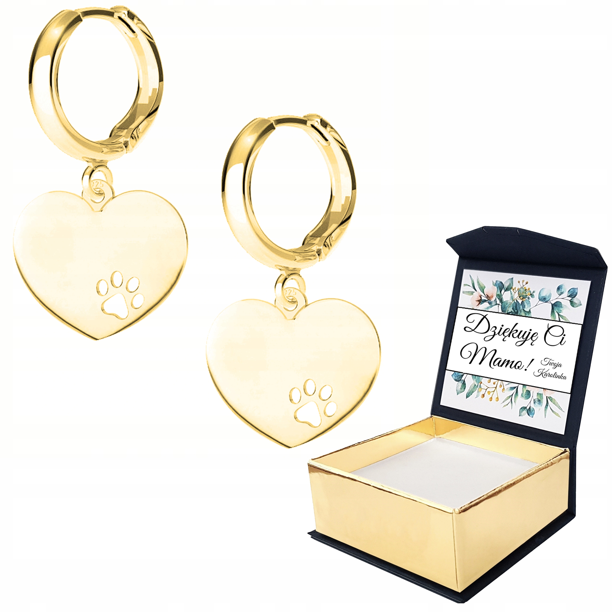 Náušnice zlaté Srdce Tlapka Pes 925 Vlastní Potisk