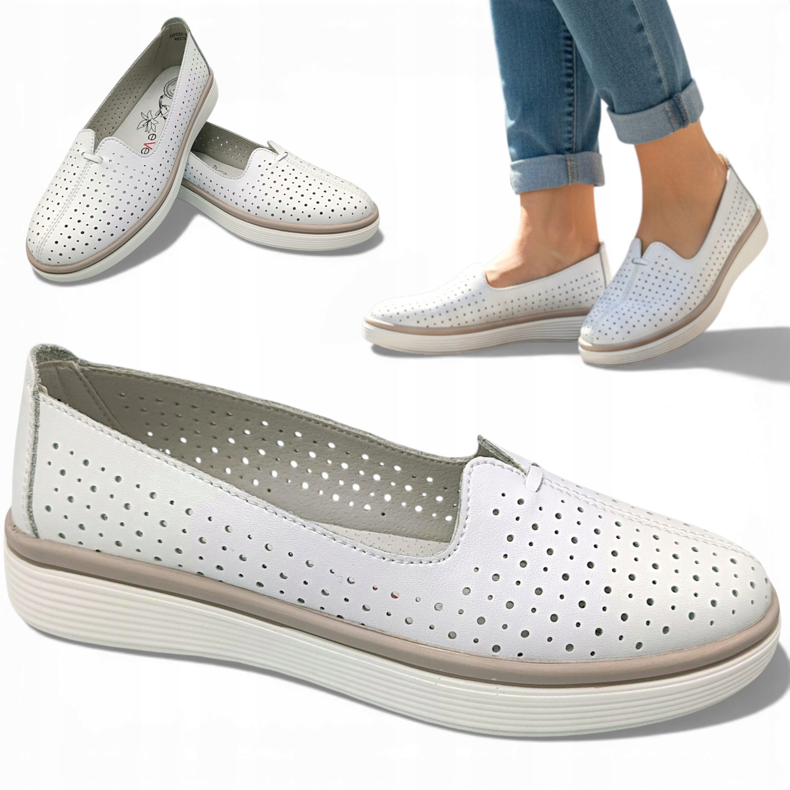 Dámské kožené polobotky 37 Ažurové Nazouvací Jarní Prodyšné Evento