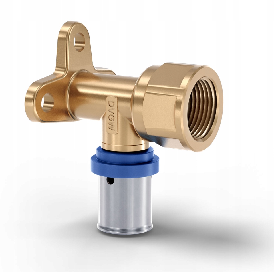 PEX Kolano naścienne 16 x 1/2 GW zaciskowe z łapami Pipelife Radopress