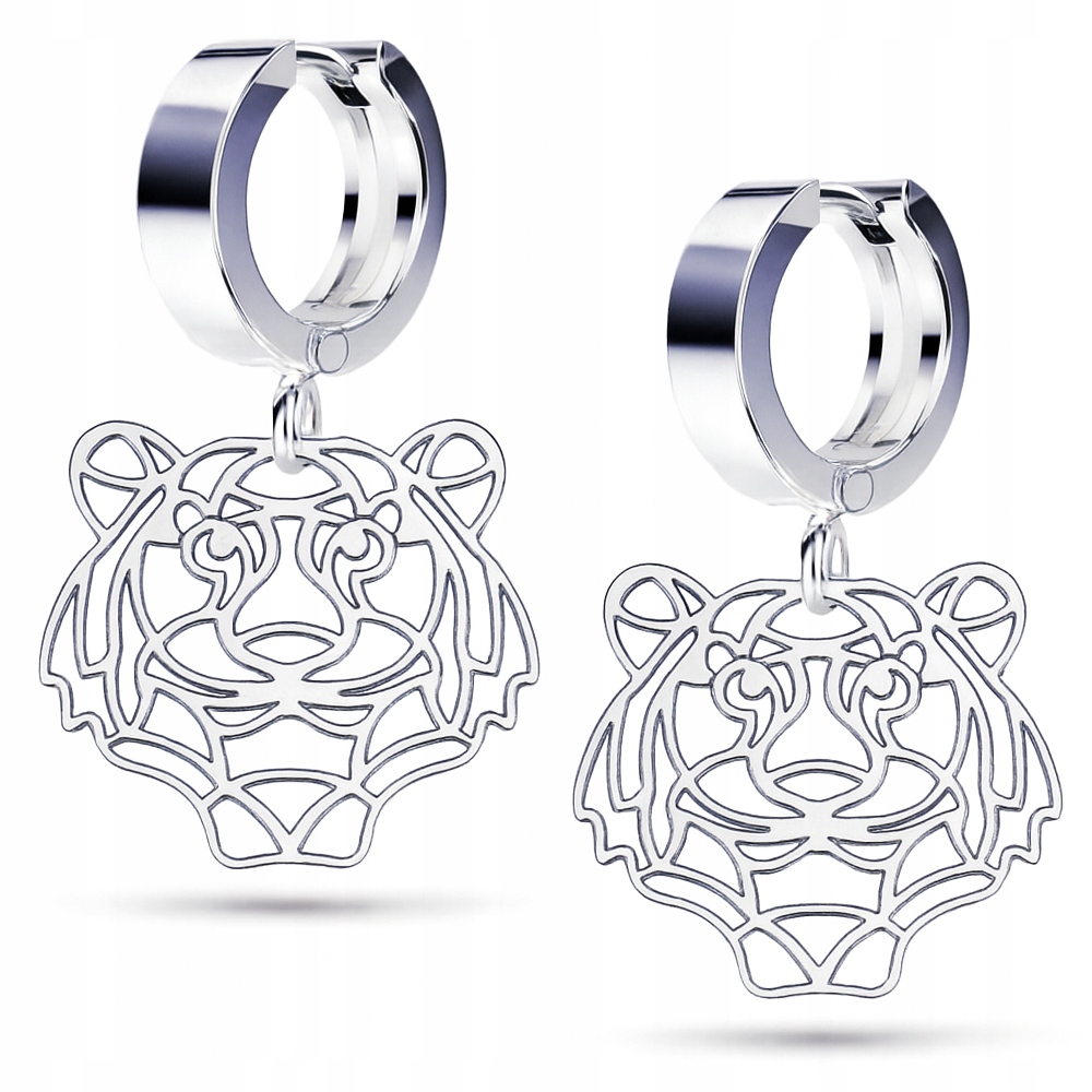 Tygr Hlava Tygra Stříbrné náušnice pouta stříbro 925