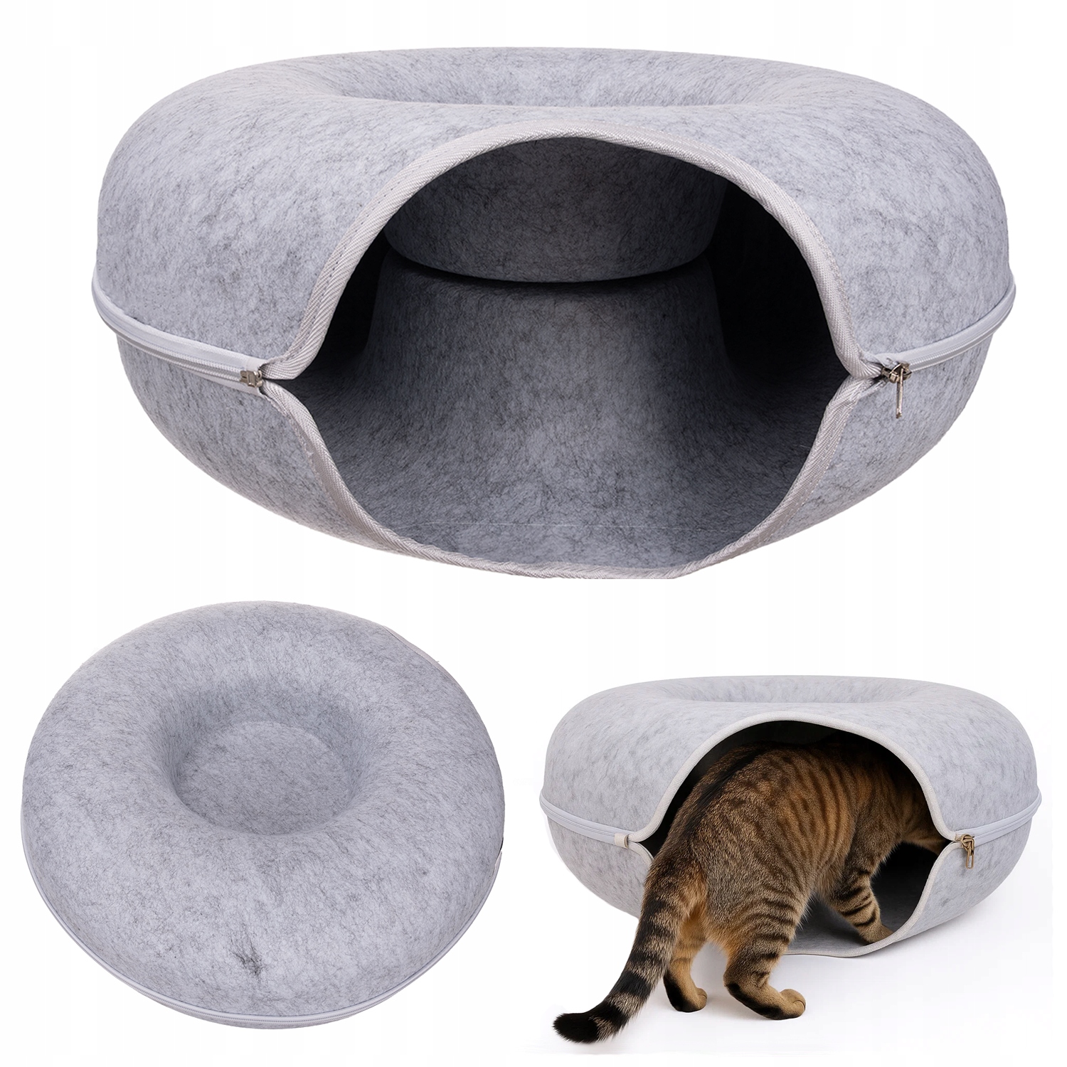 Pelíšek pro kočky Purlov Kulatý tunel Dvoudílný 51 cm Filcový Donut XL