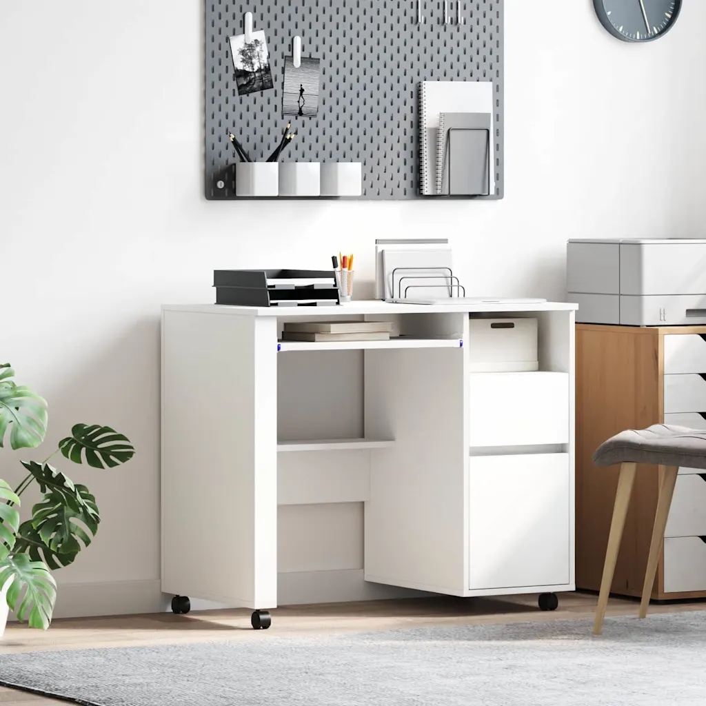 vidaXL Stůl na kolečkách s kolem Bílá 91 x 50 x 77 cm kompozitní dřevo