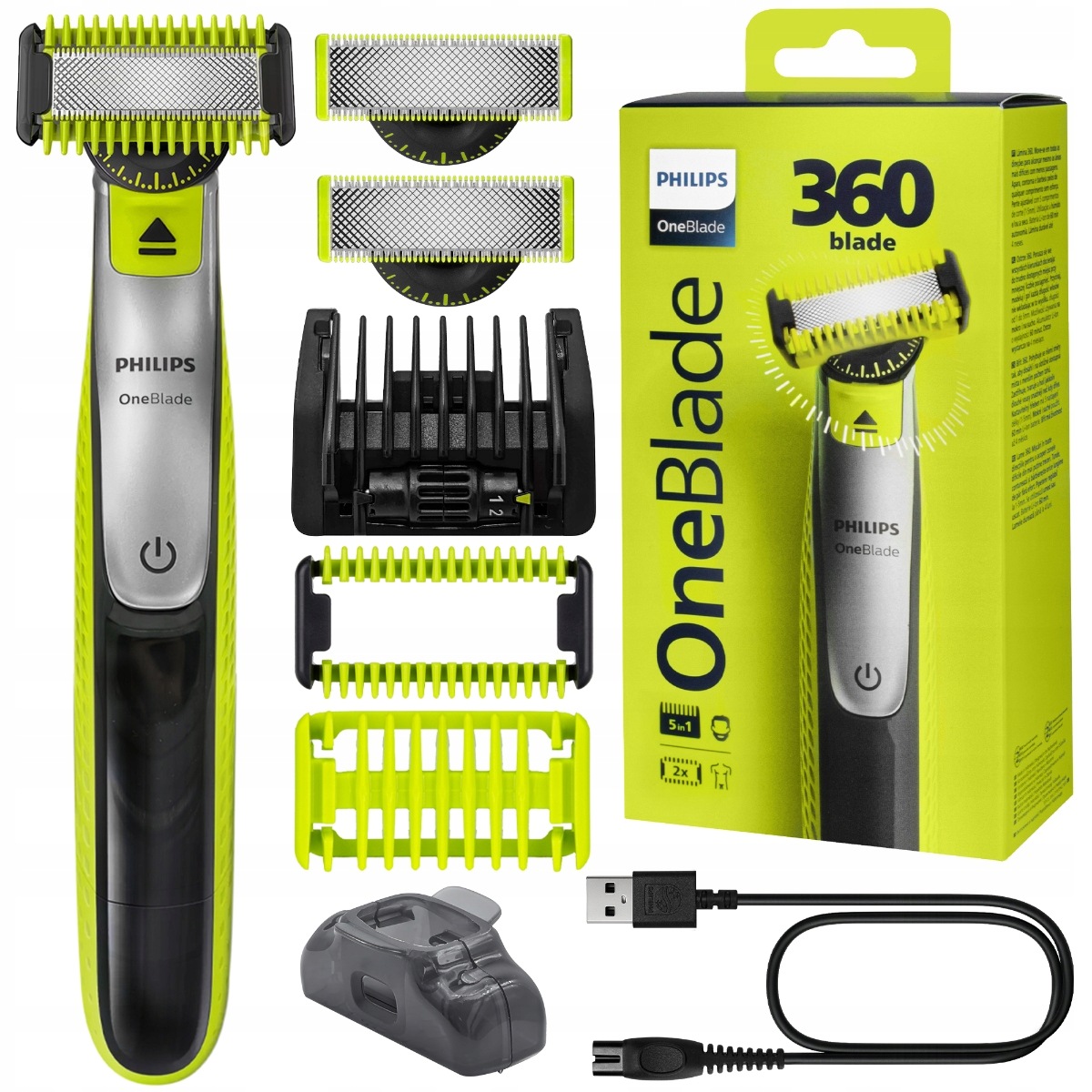 Pánský Holicí Strojek Philips Oneblade 360 Na Obličej A Tělo 2 Břity Nástavec 5v1
