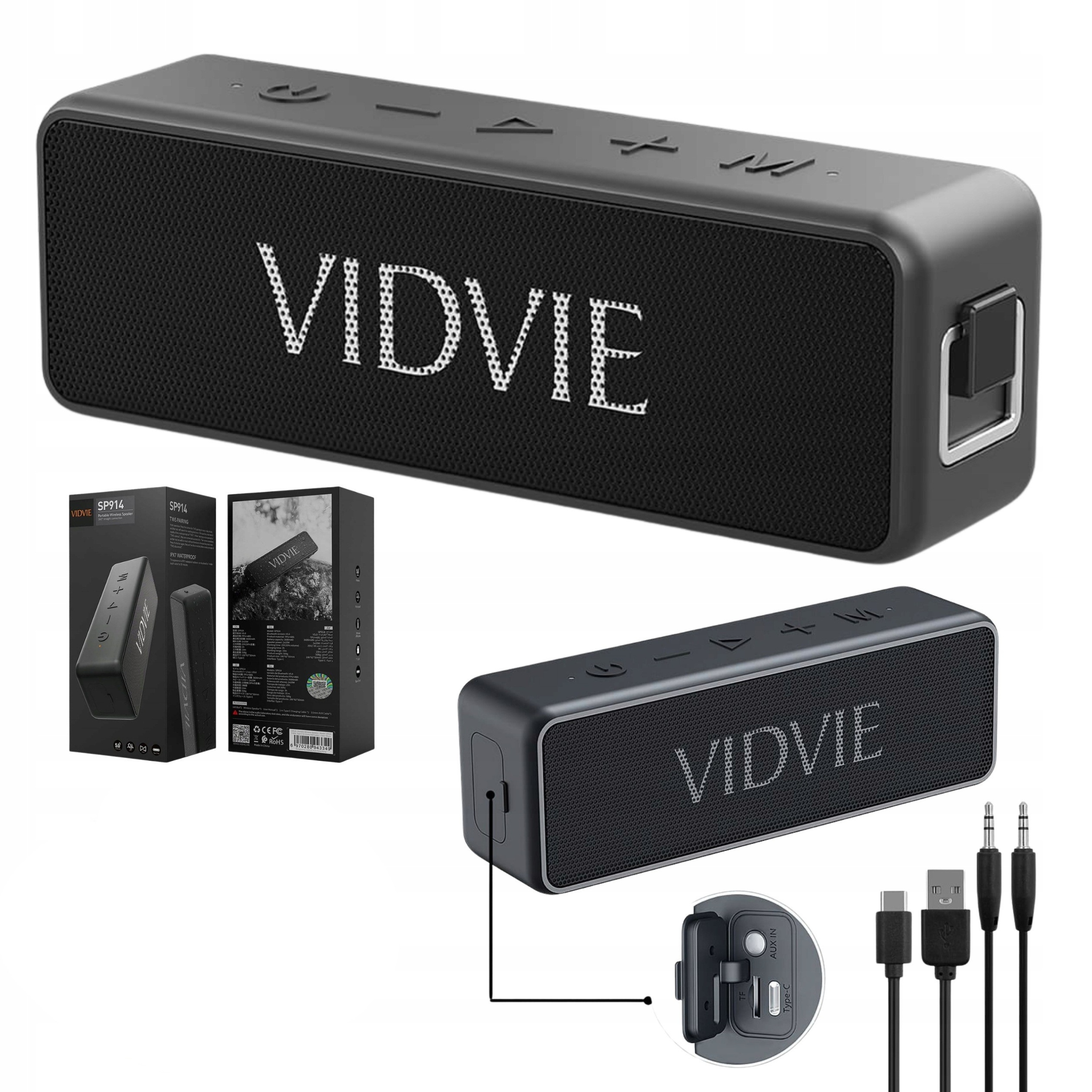 Głośnik przenośny Bluetooth Bezprzewodowy Vidvie czarny 20 W