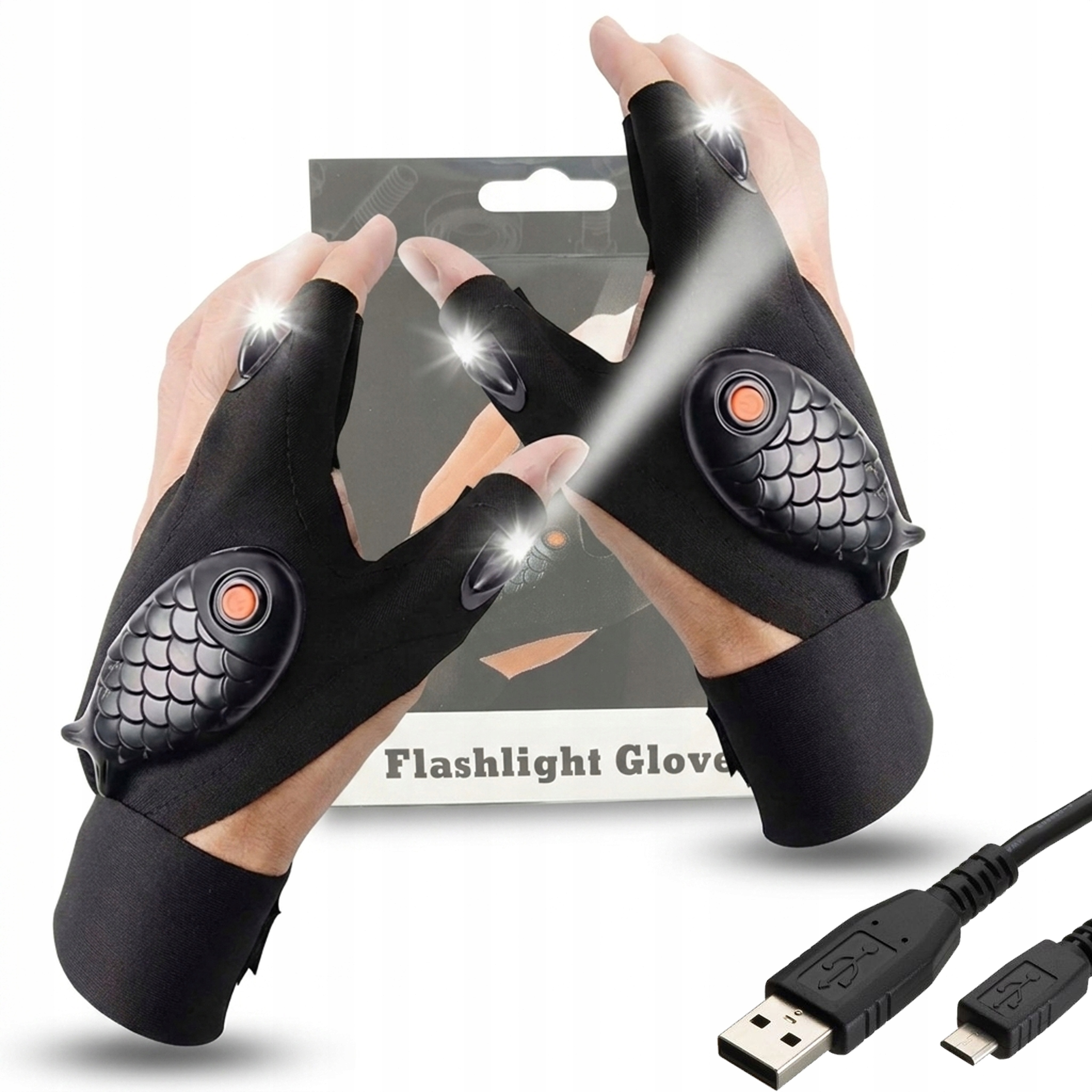 Rękawiczki Led Z Latarką Lampką Warsztatowe Rękawice Akumulatorowe Usb 2SZT