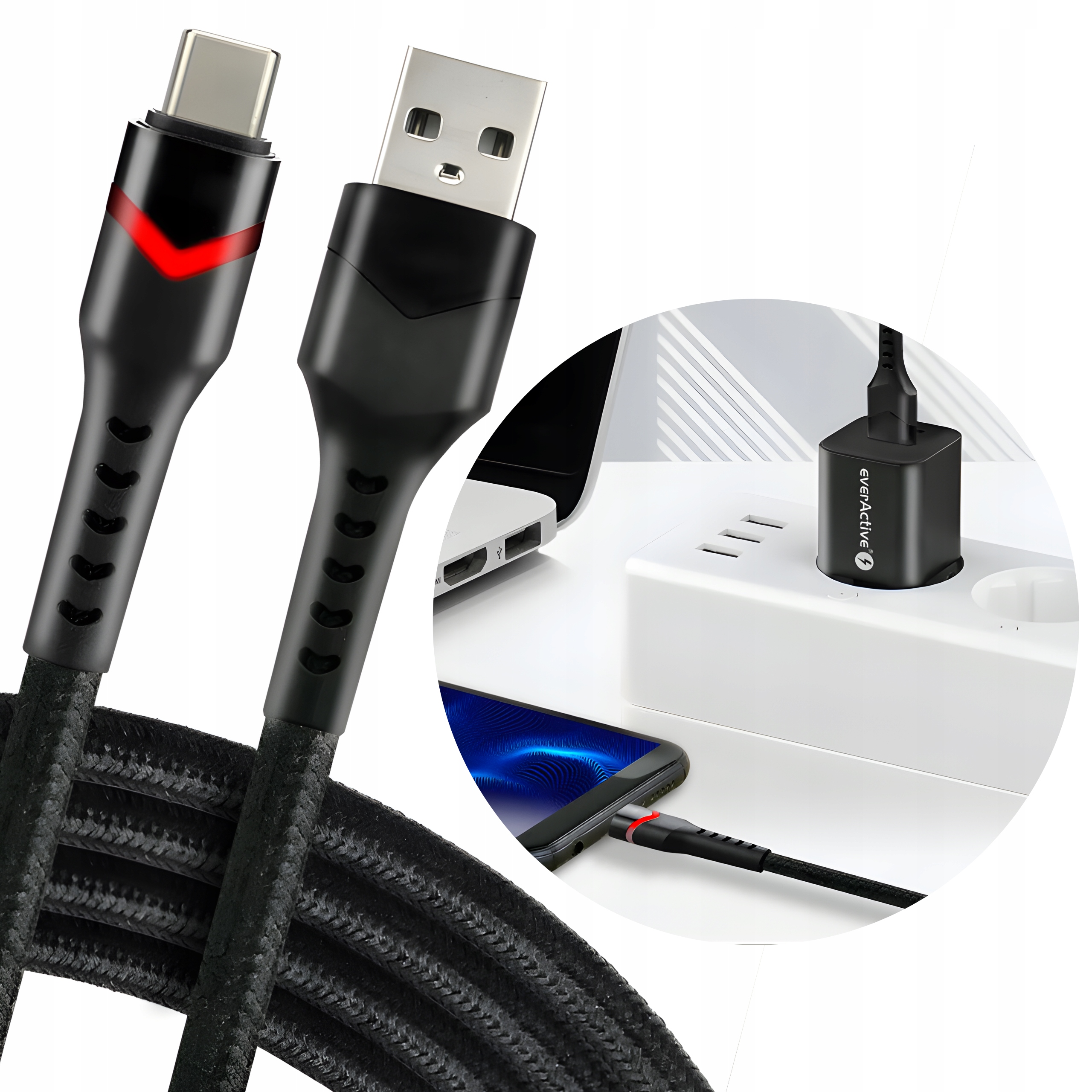 Kabel USB - USB typ C MOCNY OPLOT SZYBKIE ŁADOWANIE 2 m