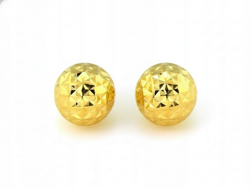 Náušnice zlaté kuličky 585 Kuličky 7 mm diamantové na tyčince 0.93g 14k
