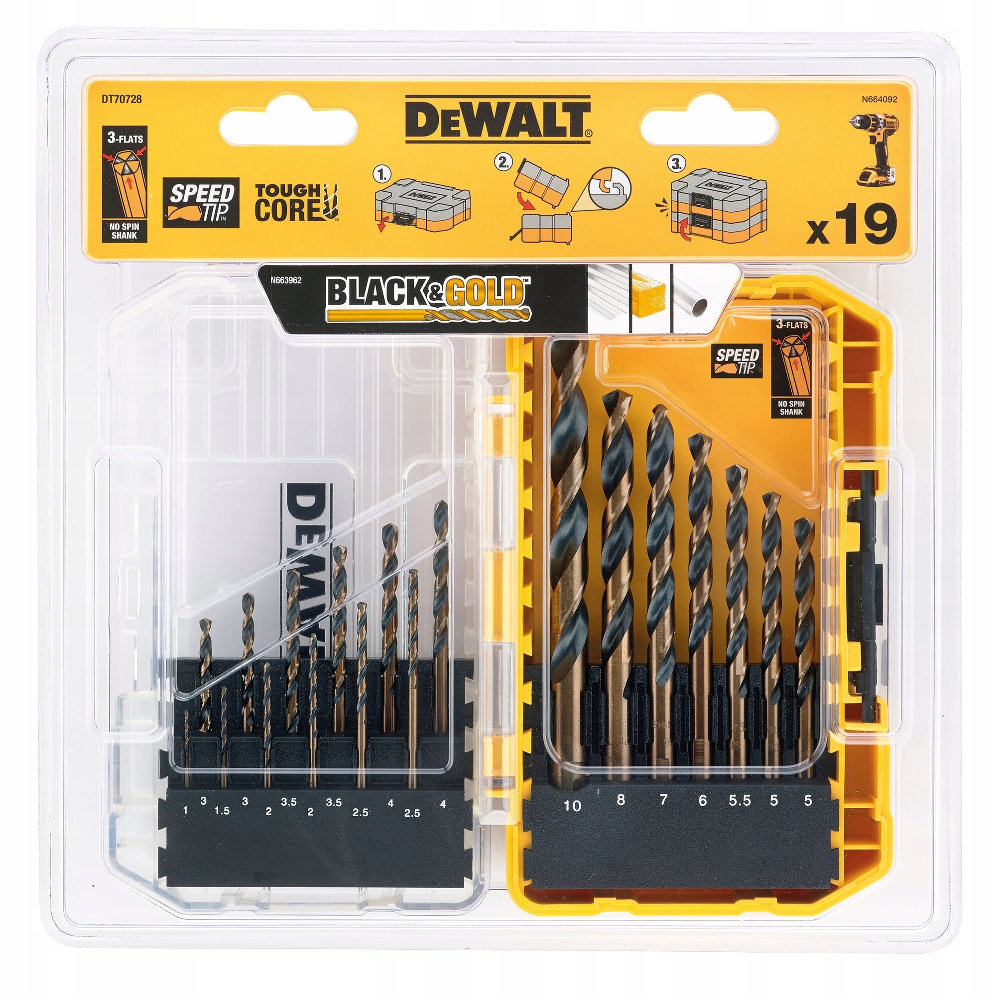 Dewalt Zestaw Wierteł Wiertła Hss-g Do Metalu I Drewna 19EL 1-10mm DT70728