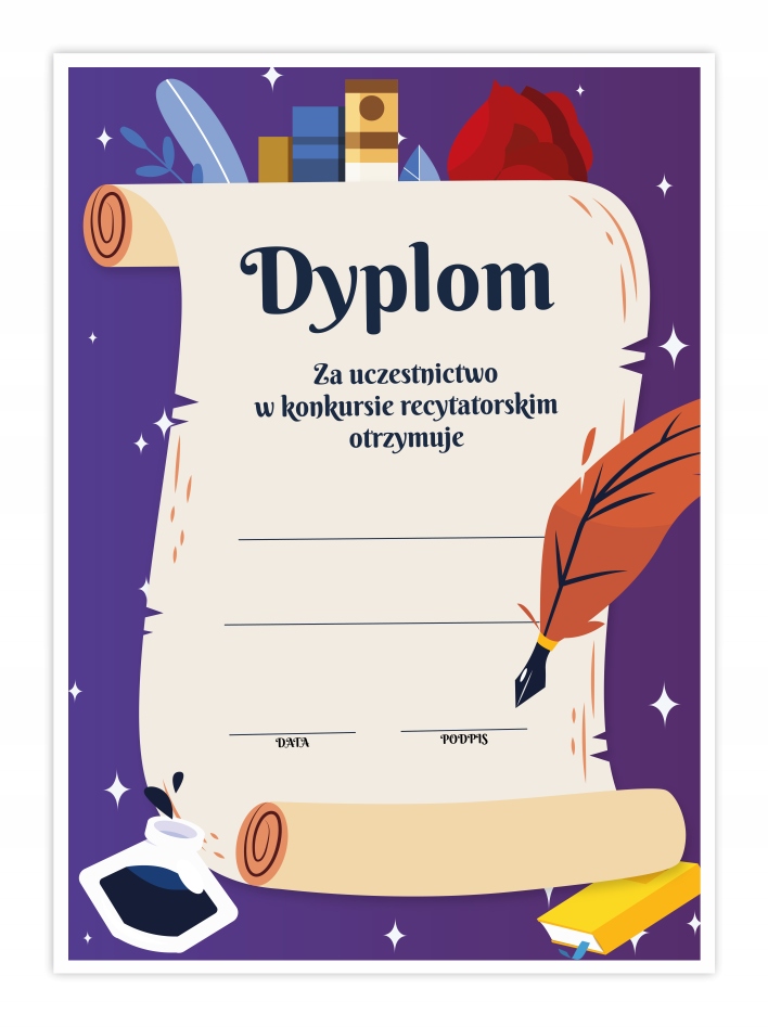 

Dyplom Konkursowy Recytatorski (duży A4)