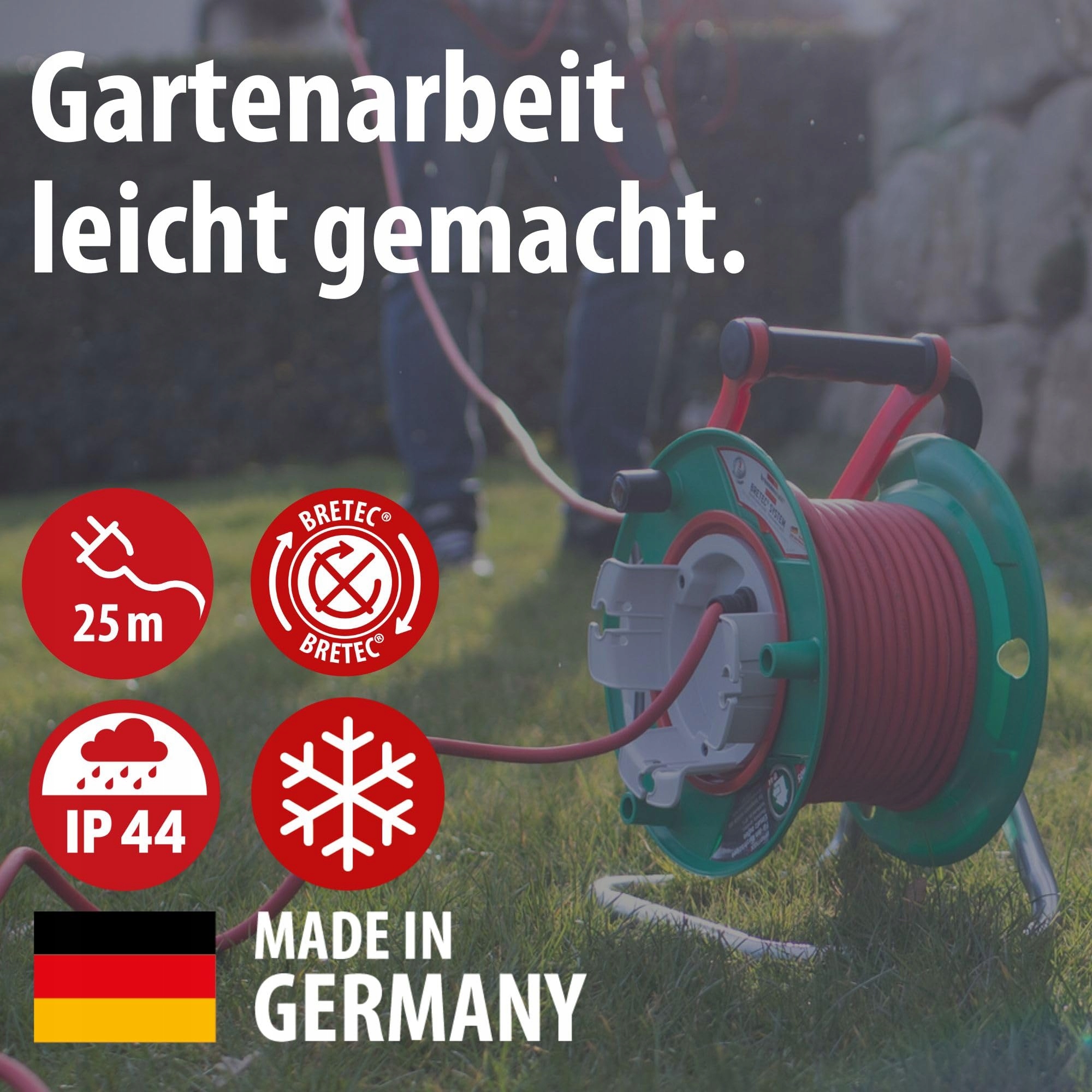 BRENNENSTUHL Kabeltrommel Ogrodowa 25m IP44 Do Kosiarki Na Zewnątrz — miniatura 2