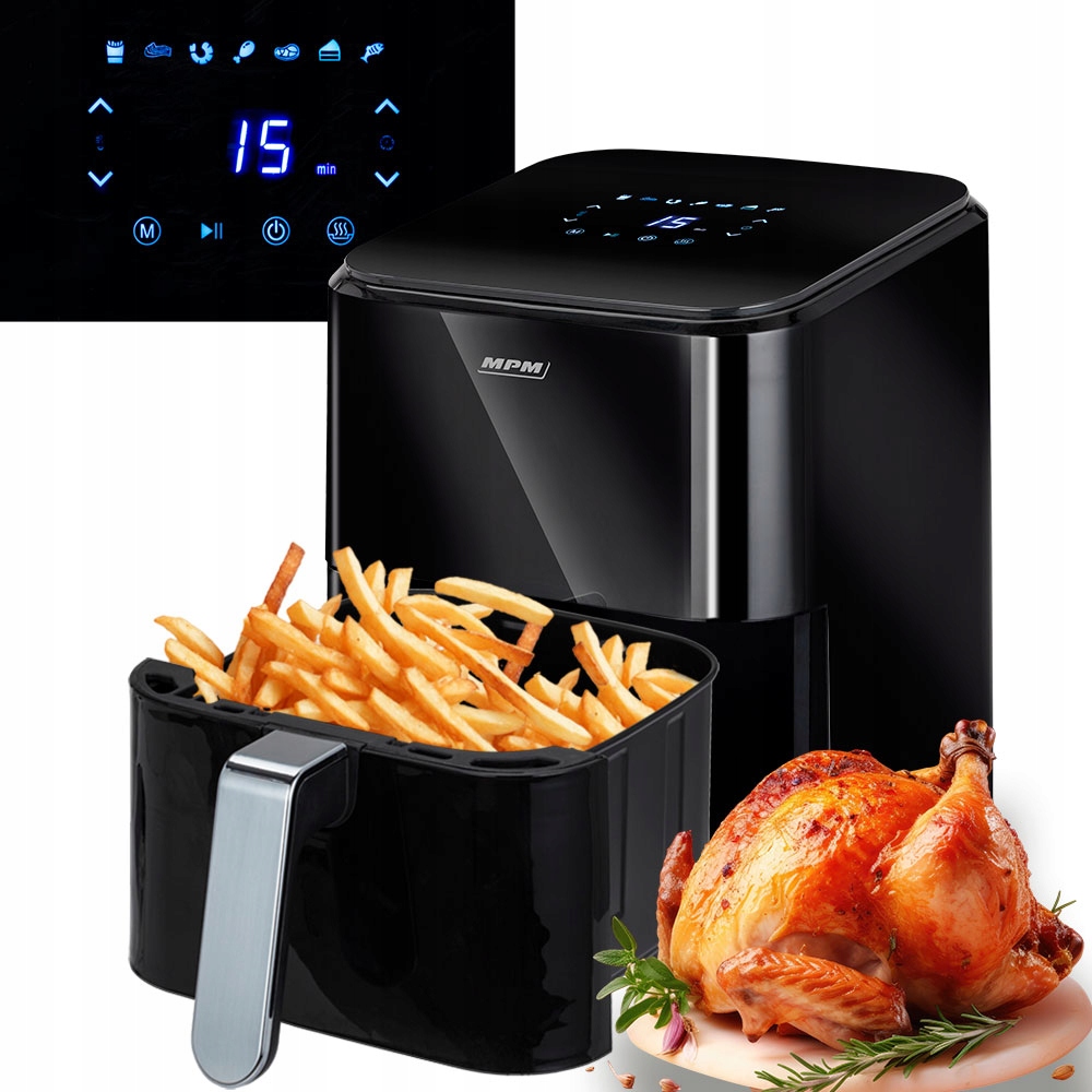Frytkownica beztłuszczowa air fryer 4,5 l duża czarna Mpm MFR-11