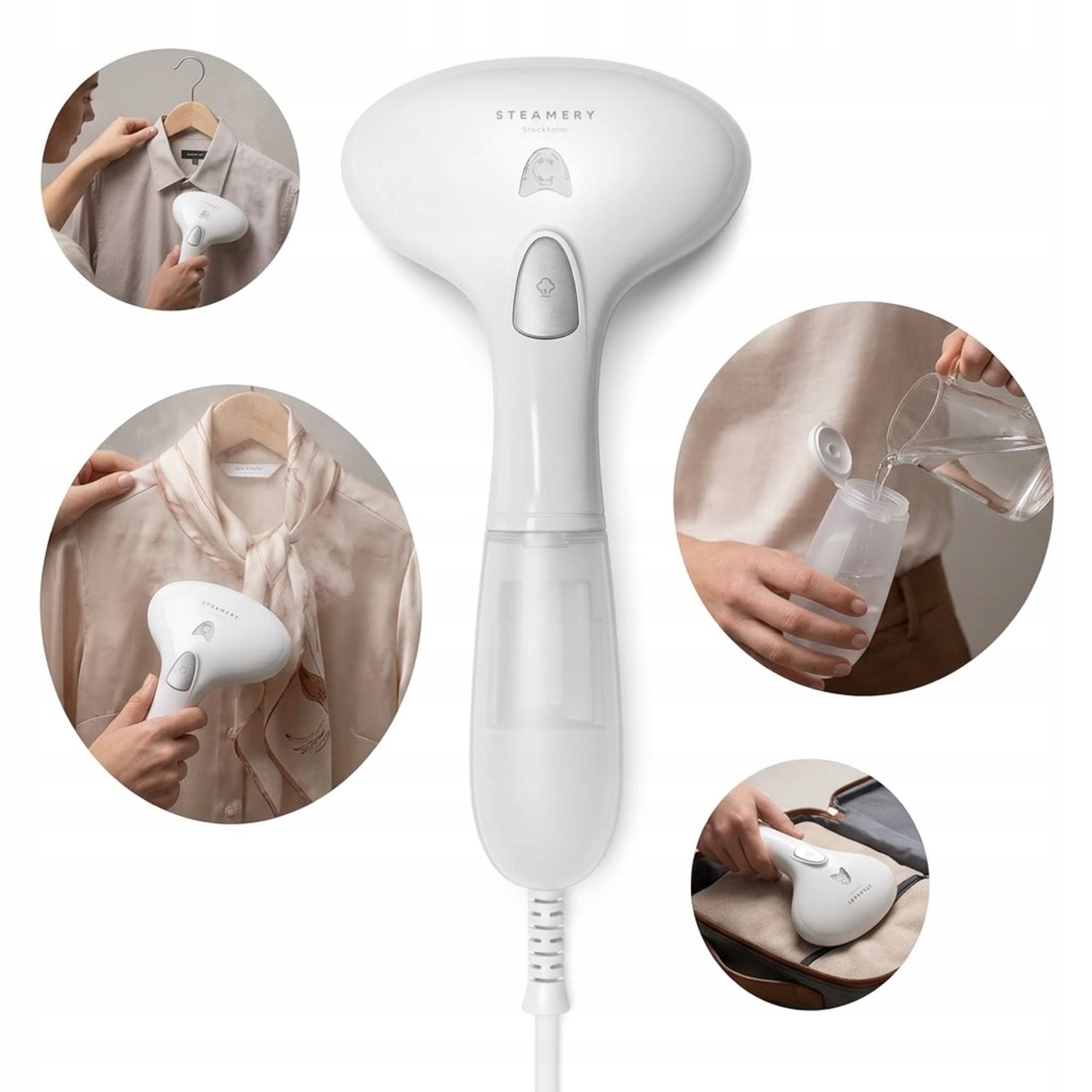 Parní žehlička na prádlo Steamer 1500W 90ml rychlé předehřívání 30s bílá