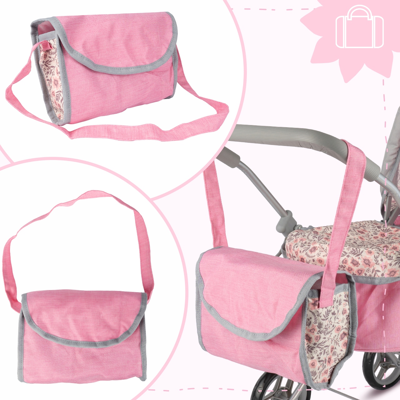 PUPPENWAGEN, TIEFE, FALTBARE GONDEL, TASCHE, KINDERWAGEN, VERSTELLBARES VERDACHT, Geschlecht: Mädchen