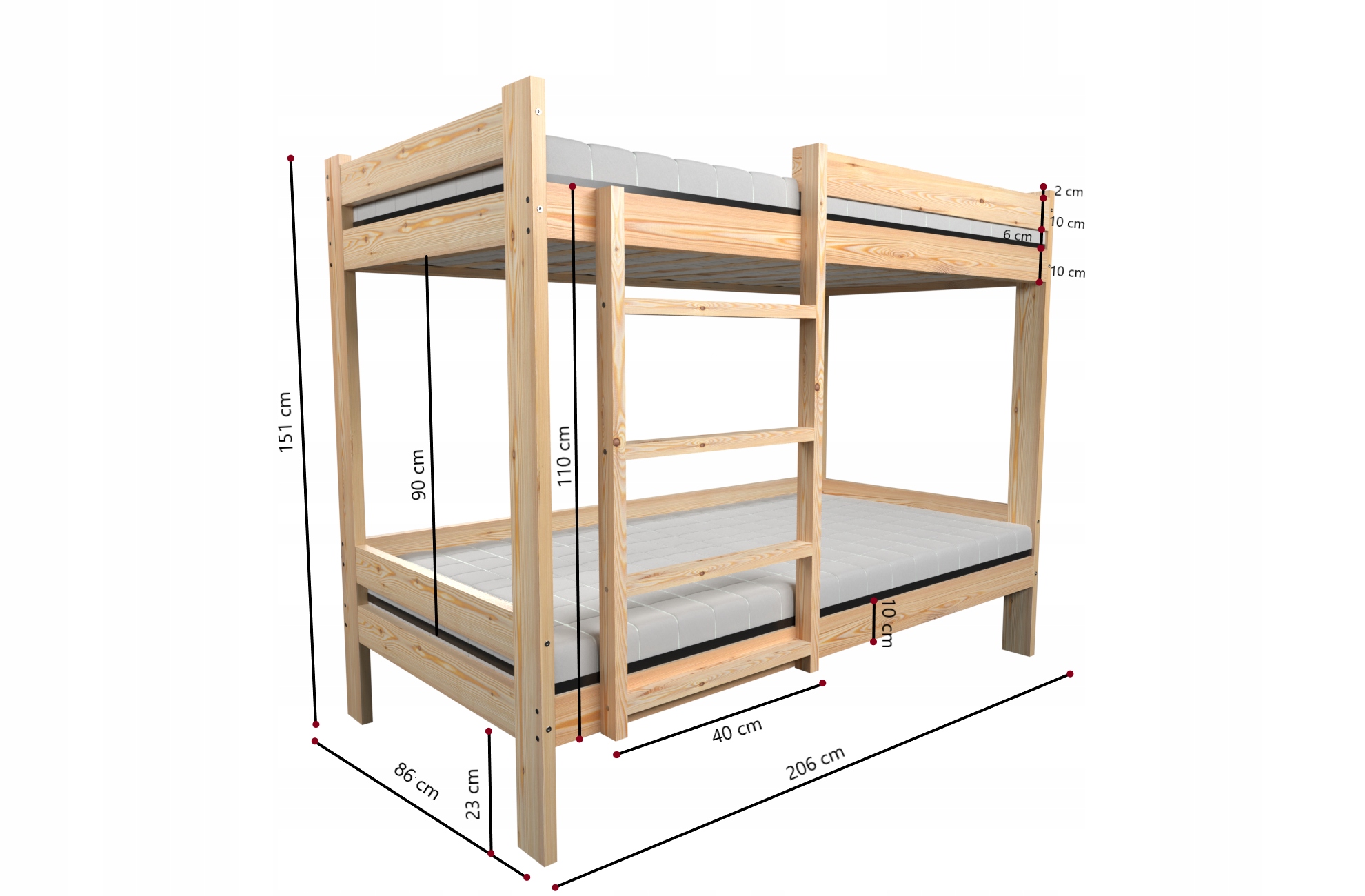 Łóżko piętrowe 80x200 SOSNA Marka bez marki