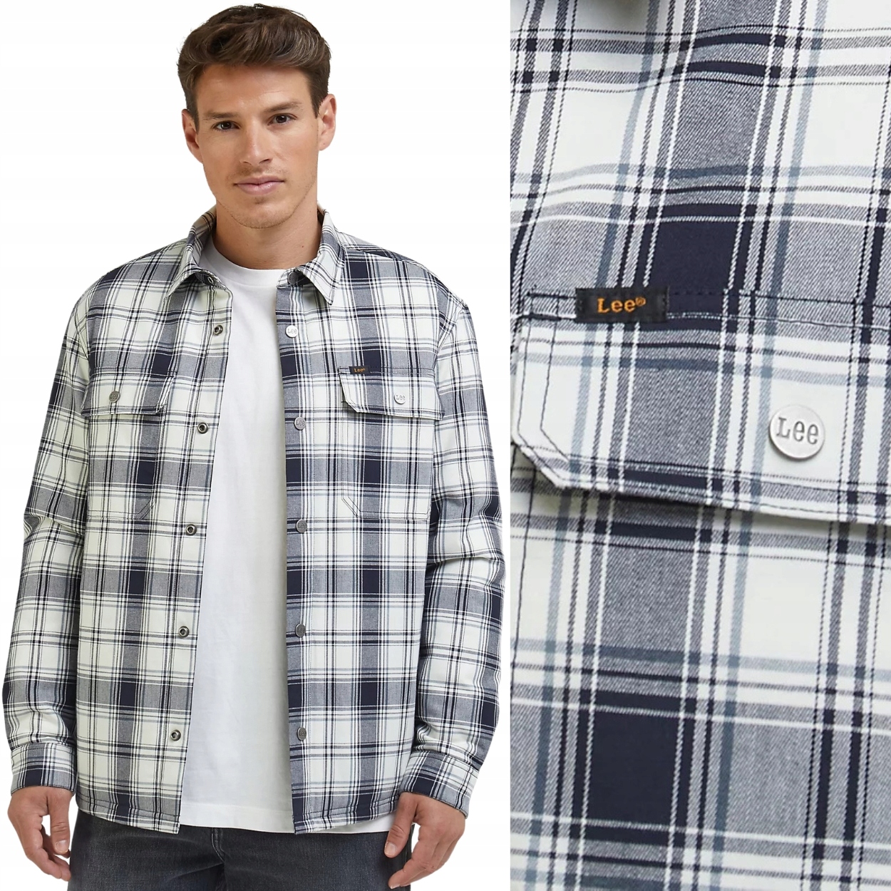 Lee Workwear Overshirt Ecru zateplená košile bunda katana kostkovaná M