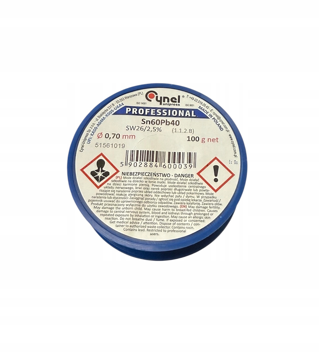 Cyna CYNEL z topnikiem 100g 0,7mm Sn60Pb40 0,1kg