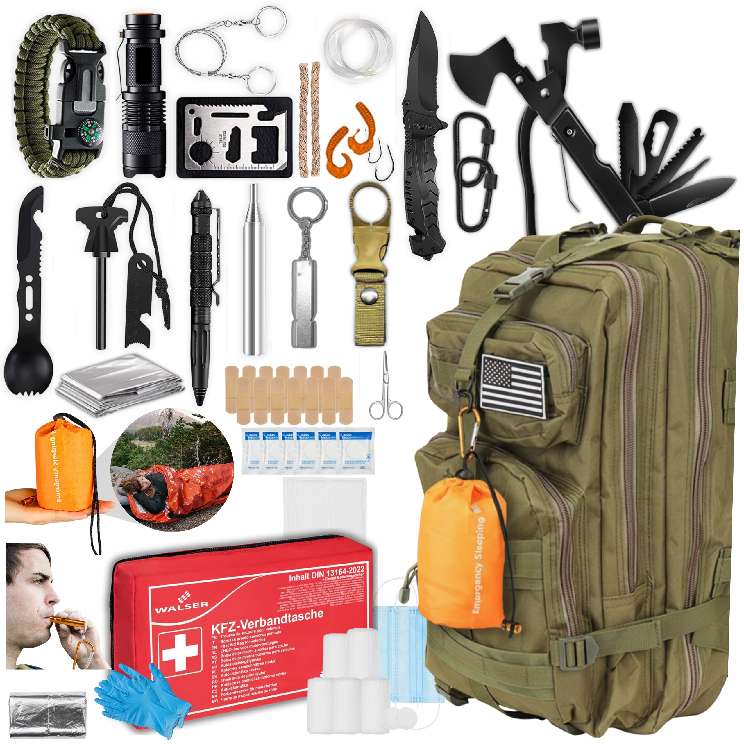 Zestaw Awaryjny Ewakuacyjny Plecak z Wyposażeniem Survivalowy XL Apteczka