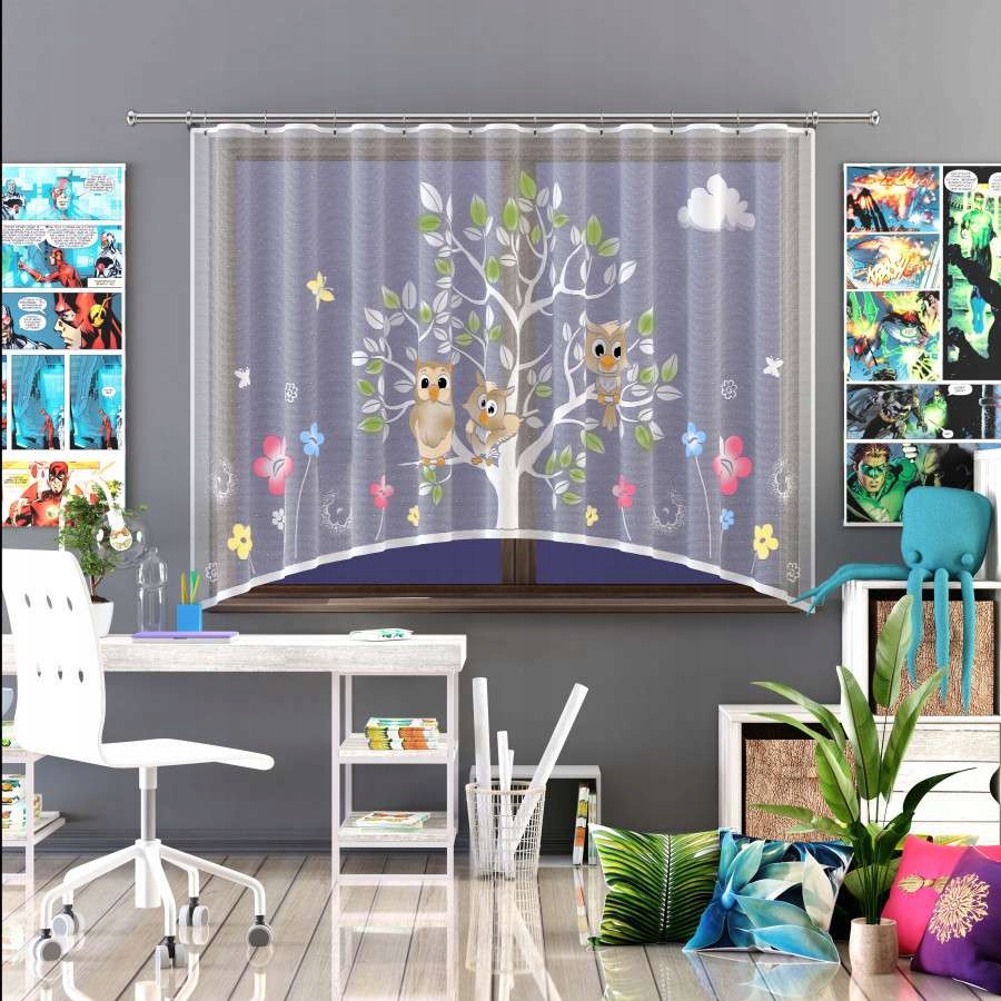 

Firanka żakardowa dziecięca gotowa Sówki 300x150cm
