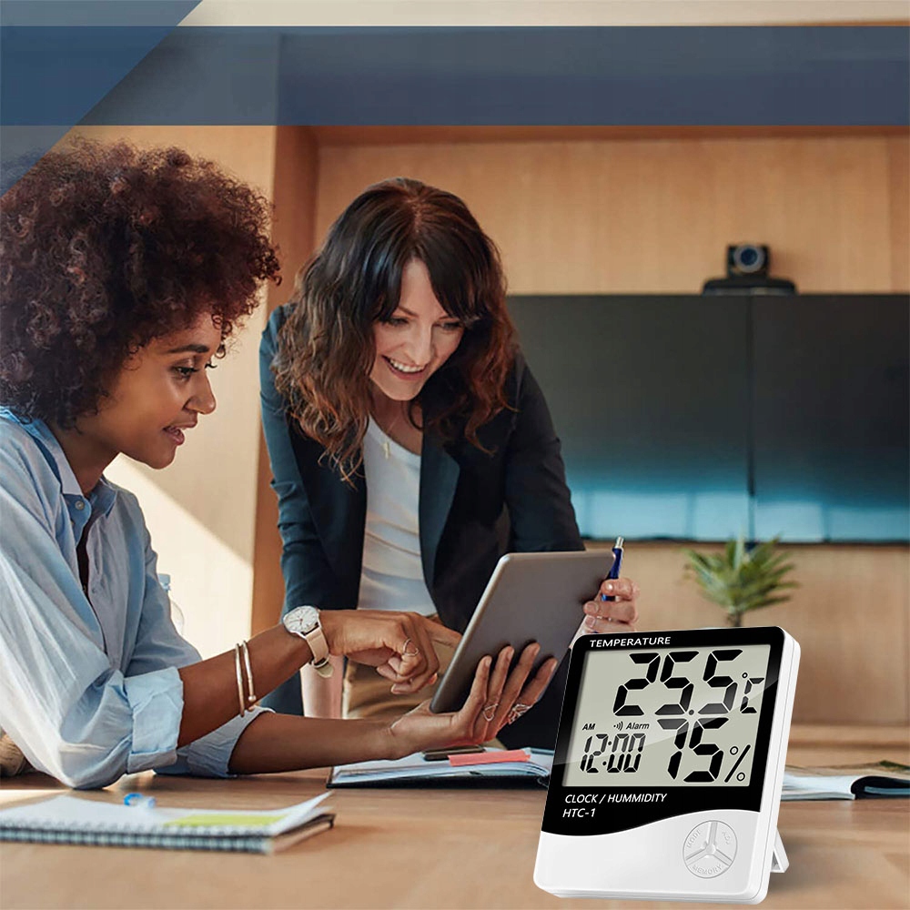 CYFROWY TERMOMETR HIGROMETR STACJA POGODY ZEGAR MIERNIK WILGOTNOŚCI Kolor biały