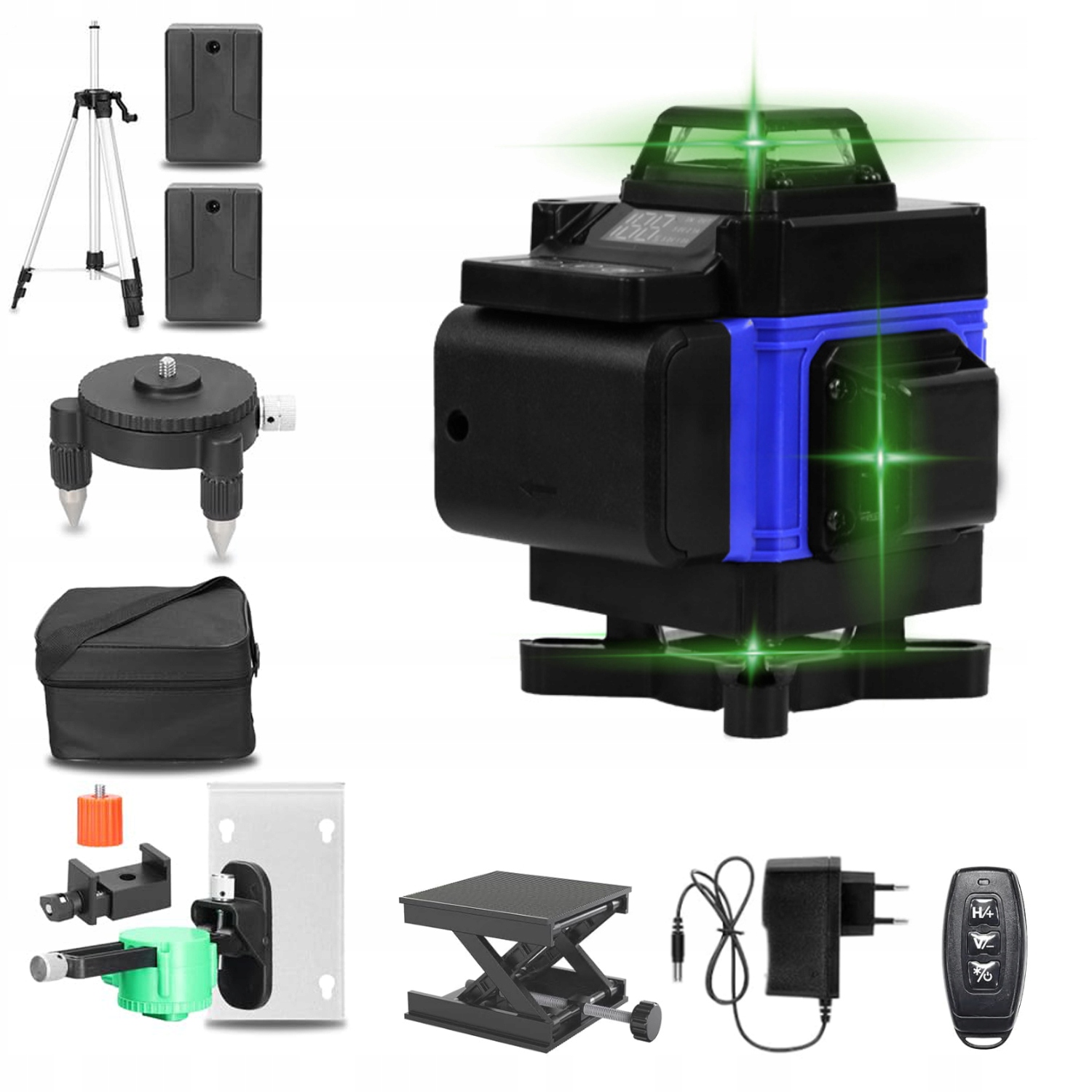 Křížový Laser Laserová vodováha 16 linek Stativ 120 cm 4D Zelená 2xAKU