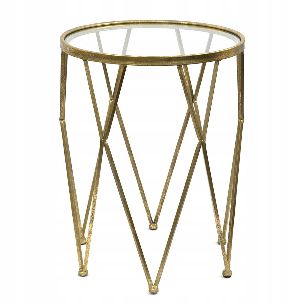 STOLIK KAWOWY METALOWY ZŁOTY SZYBĄ50cm RETRO STÓŁ