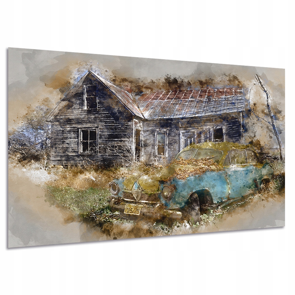 

Obraz Auto 5 loft 120x80 stary dom i samochód art