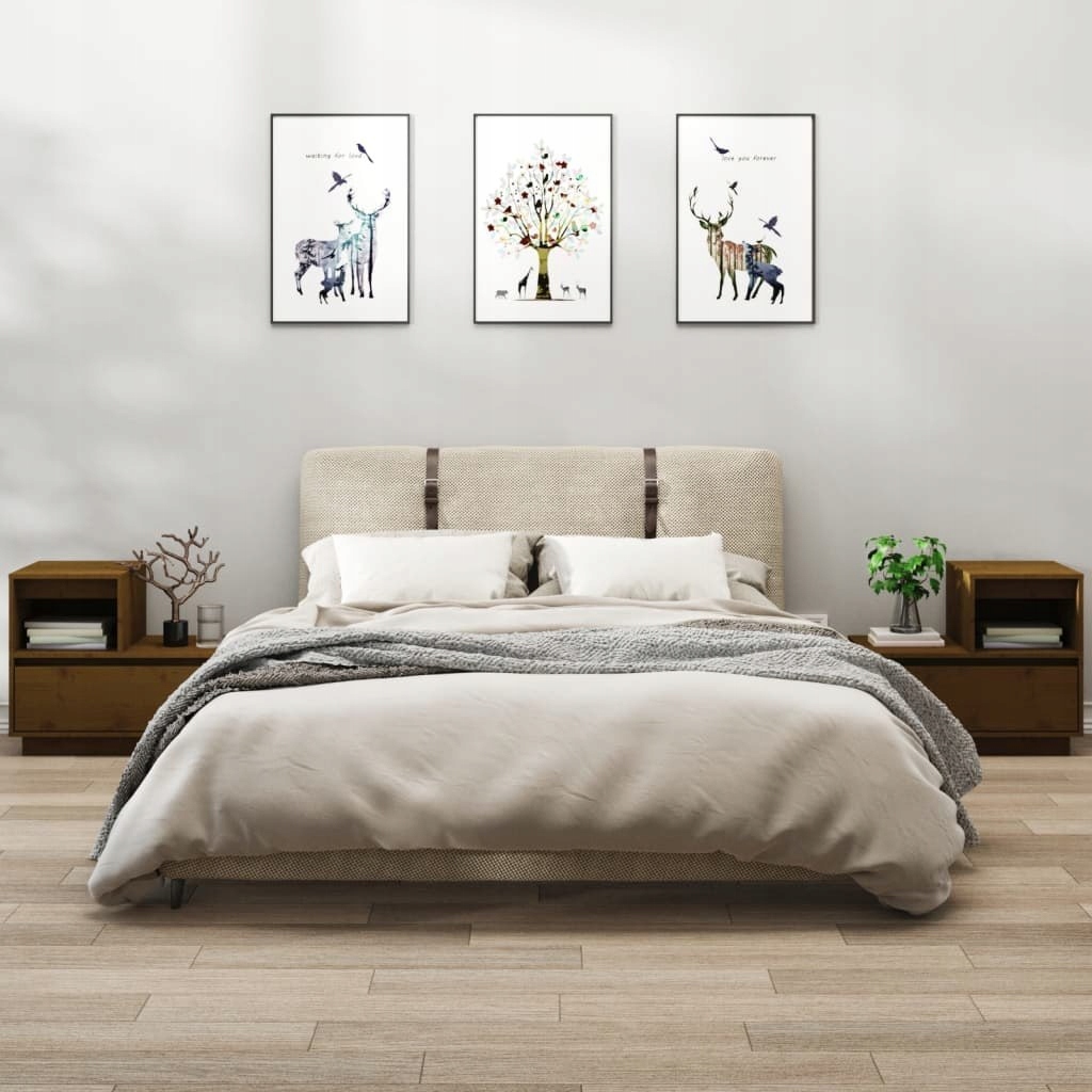 Nočné stolíky, 2 ks, medovo hnedé, 60x34x51 cm, masívna borovica