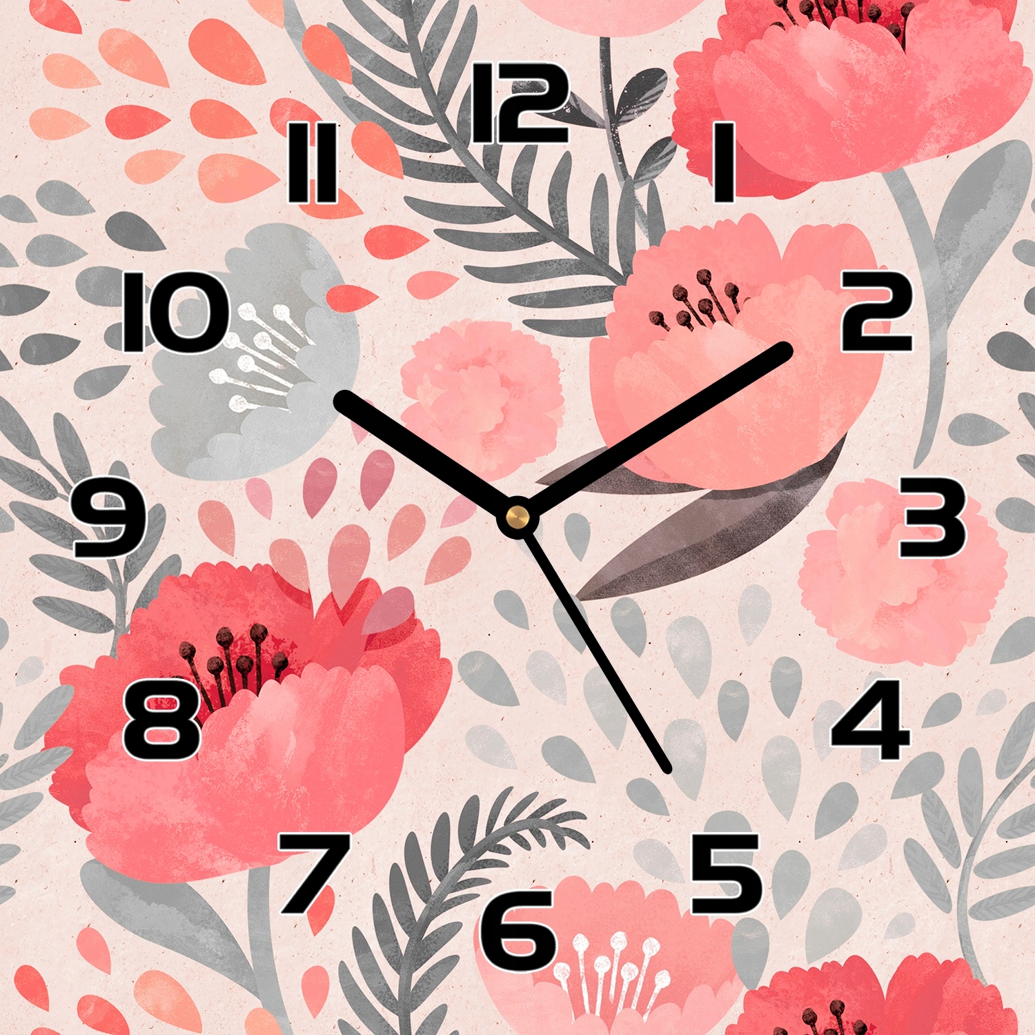 

Cichy zegar szklany na ścianę Malowane maki 30x30