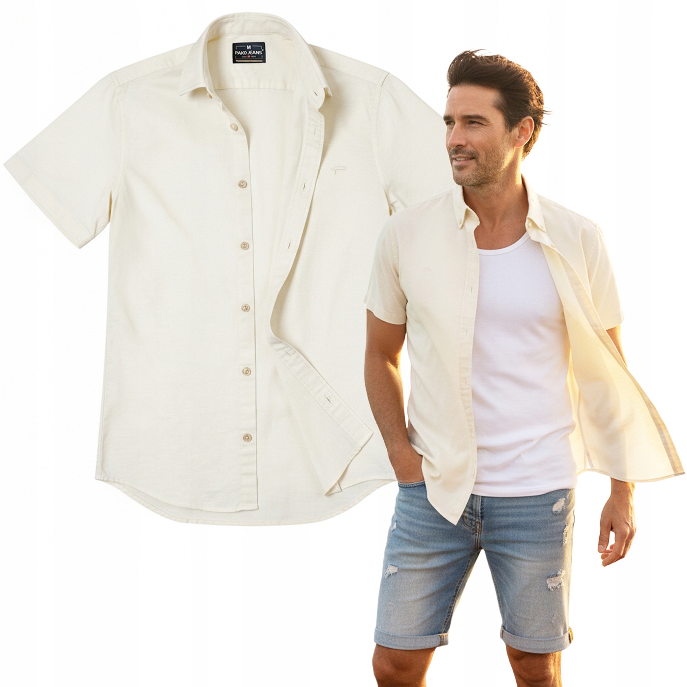 Pánská košile s krátkým rukávem Lniana Regular Fit Pako Jeans