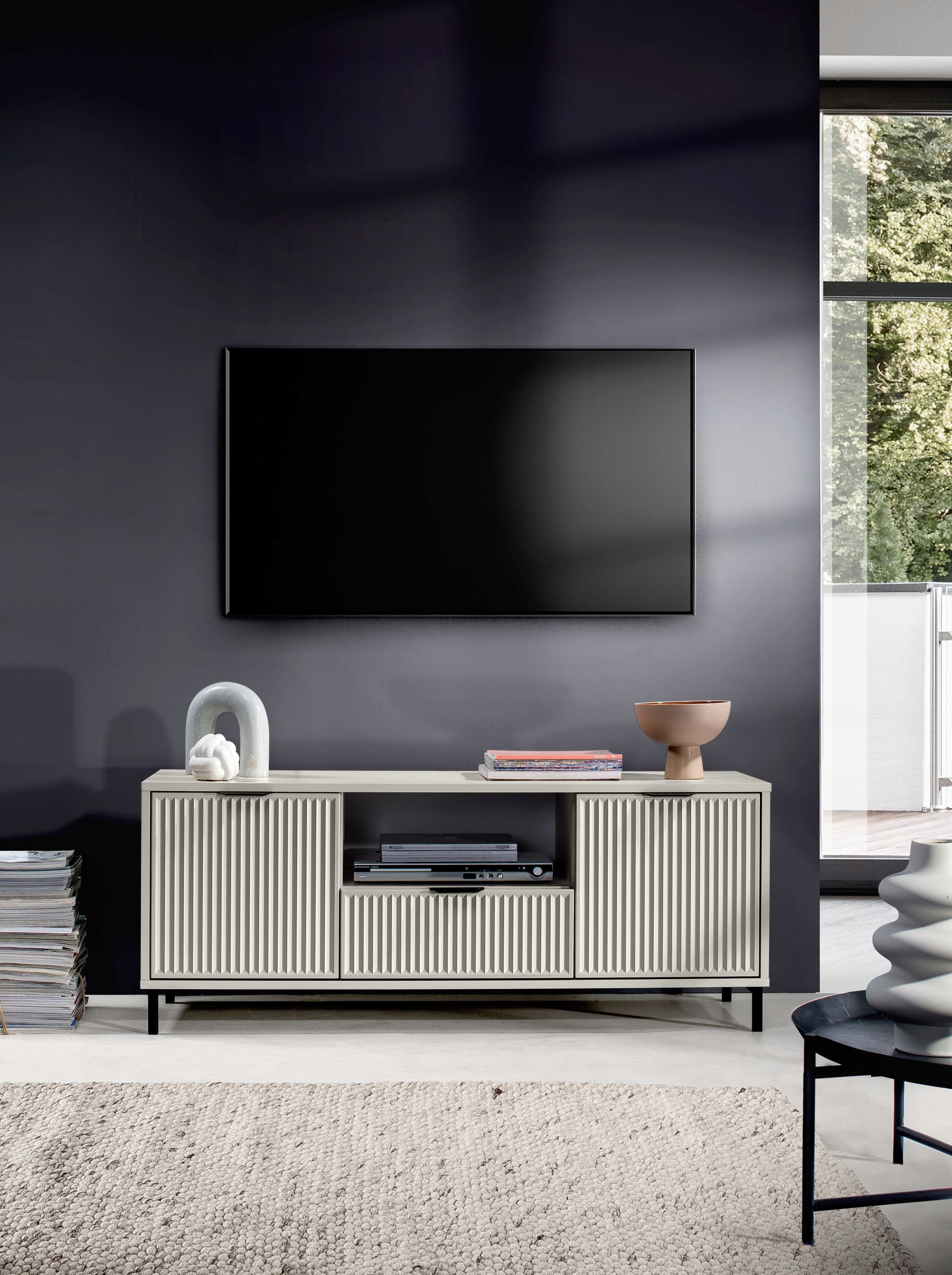 STOLIK SZAFKA LS-3 RTV-135 ryflowane fronty KASZMIR + CZARNE NOGI Kolekcja LINKAaSTYLES