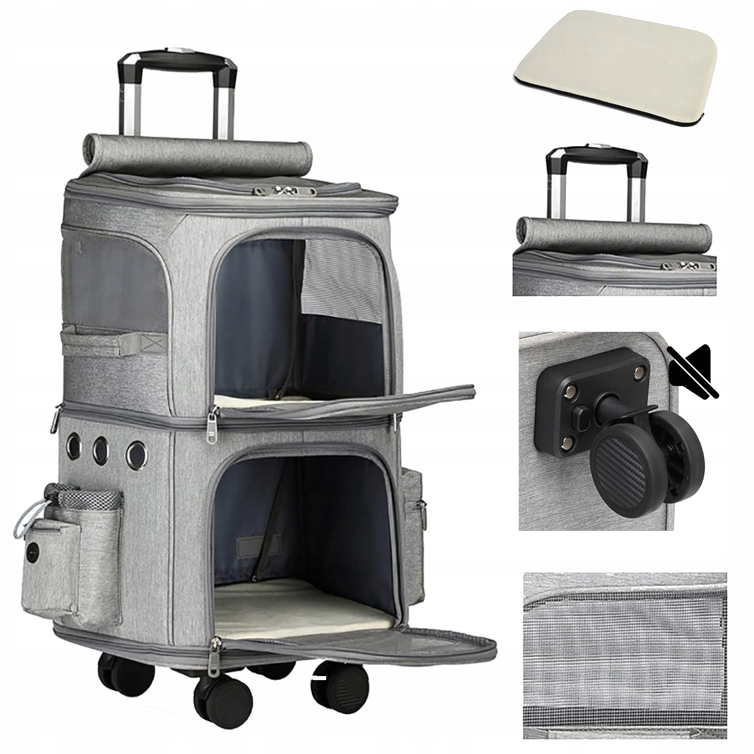 Levně Dvouúrovňový přepravka kufr na kolečkách pro psa kočku 2v1 I216