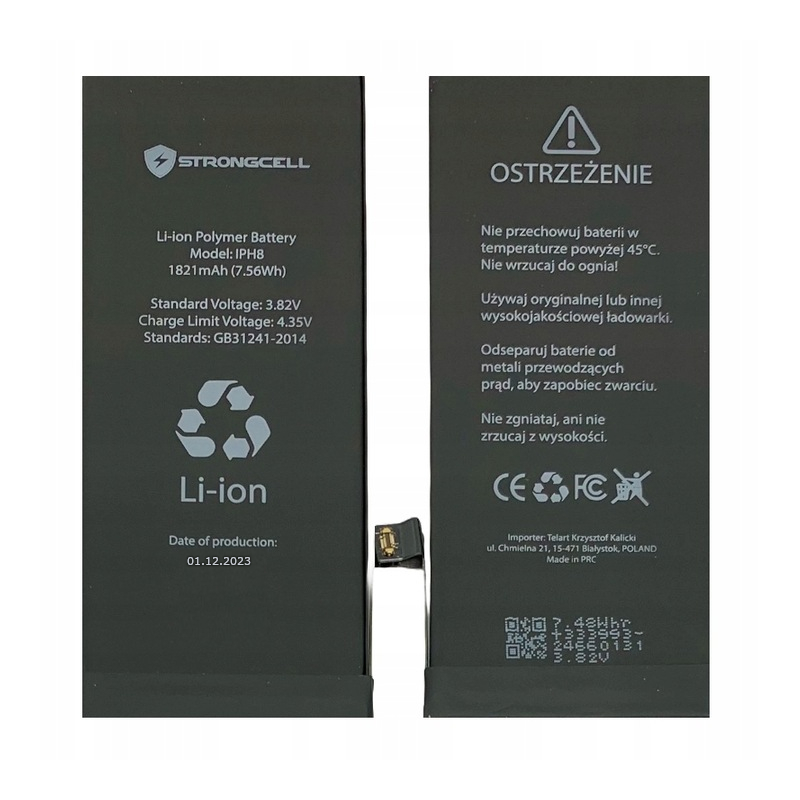 Bateria do iPhone 8 A1863 A1905 A1906 STRONGCELL Data prod. 12.2023 Kod producenta Bateria do iPhone 8 A1863 A1905  STRONGCELL