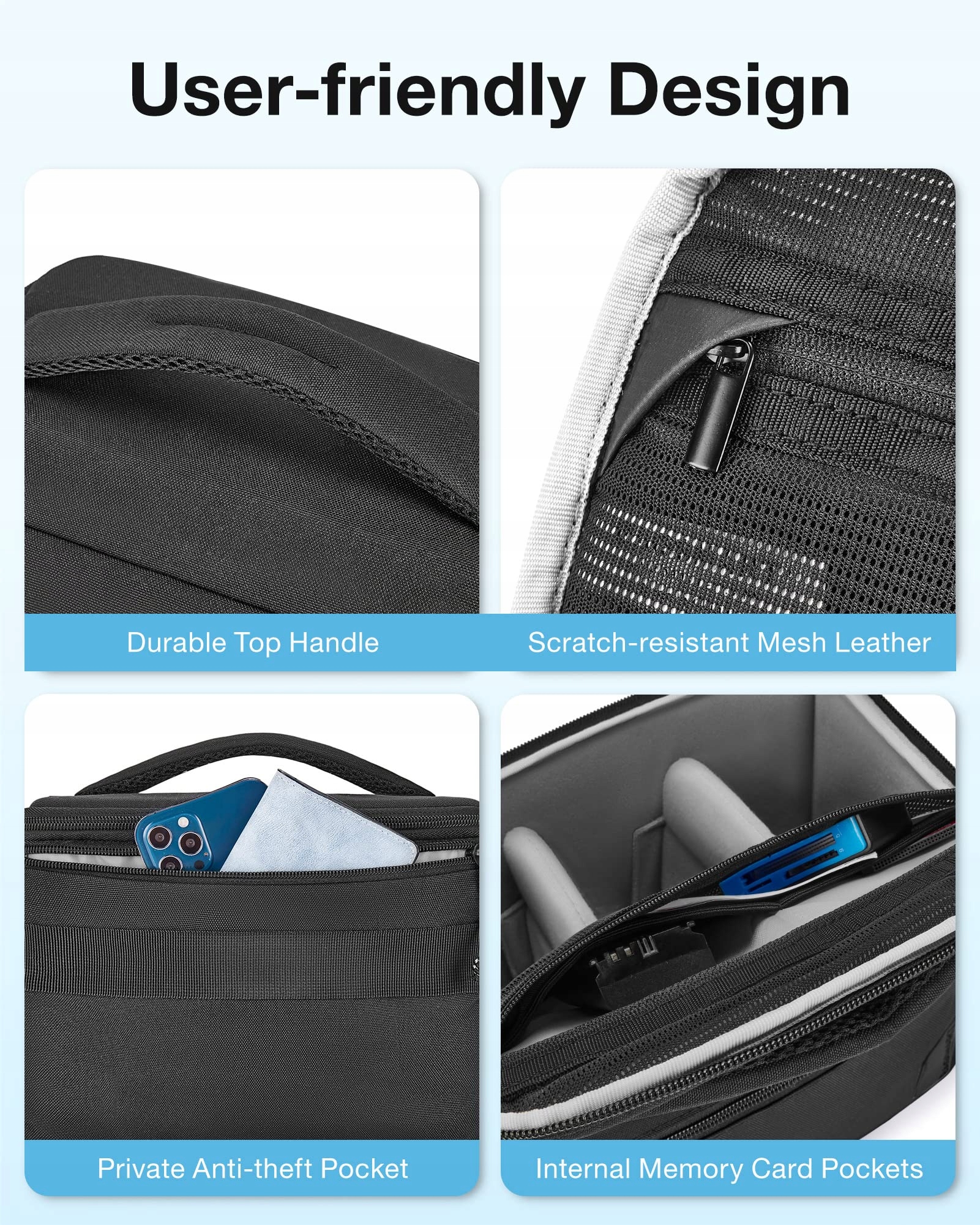 BAGSMART Torba Na Aparat DSLR Wodoodporna Z Pokrowcem Na Deszcz Czarna — miniatura 5
