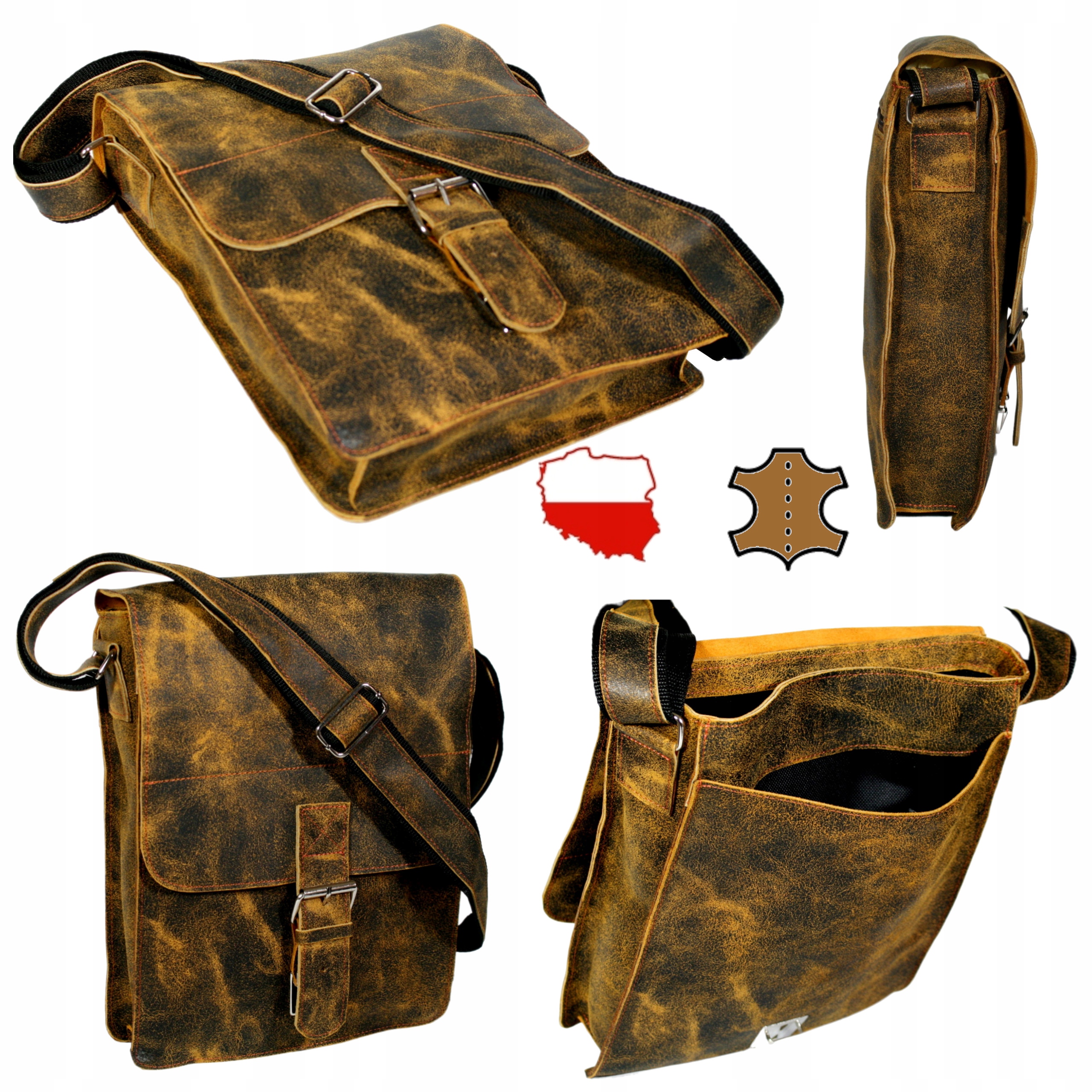 Pánská kožená taška přes rameno s popruhem kabelka přes rameno vintage polská hnědá A4