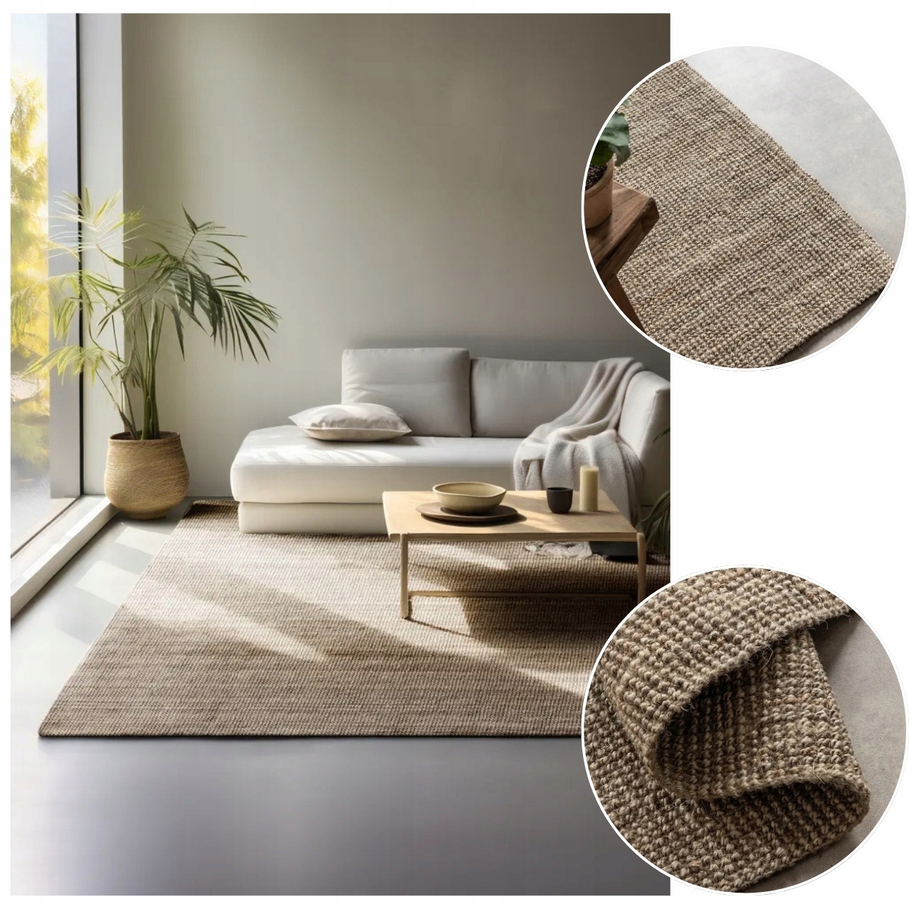 Koberec jutový do obývacího pokoje 80x150cm, přírodní béžová barva koberec z juty