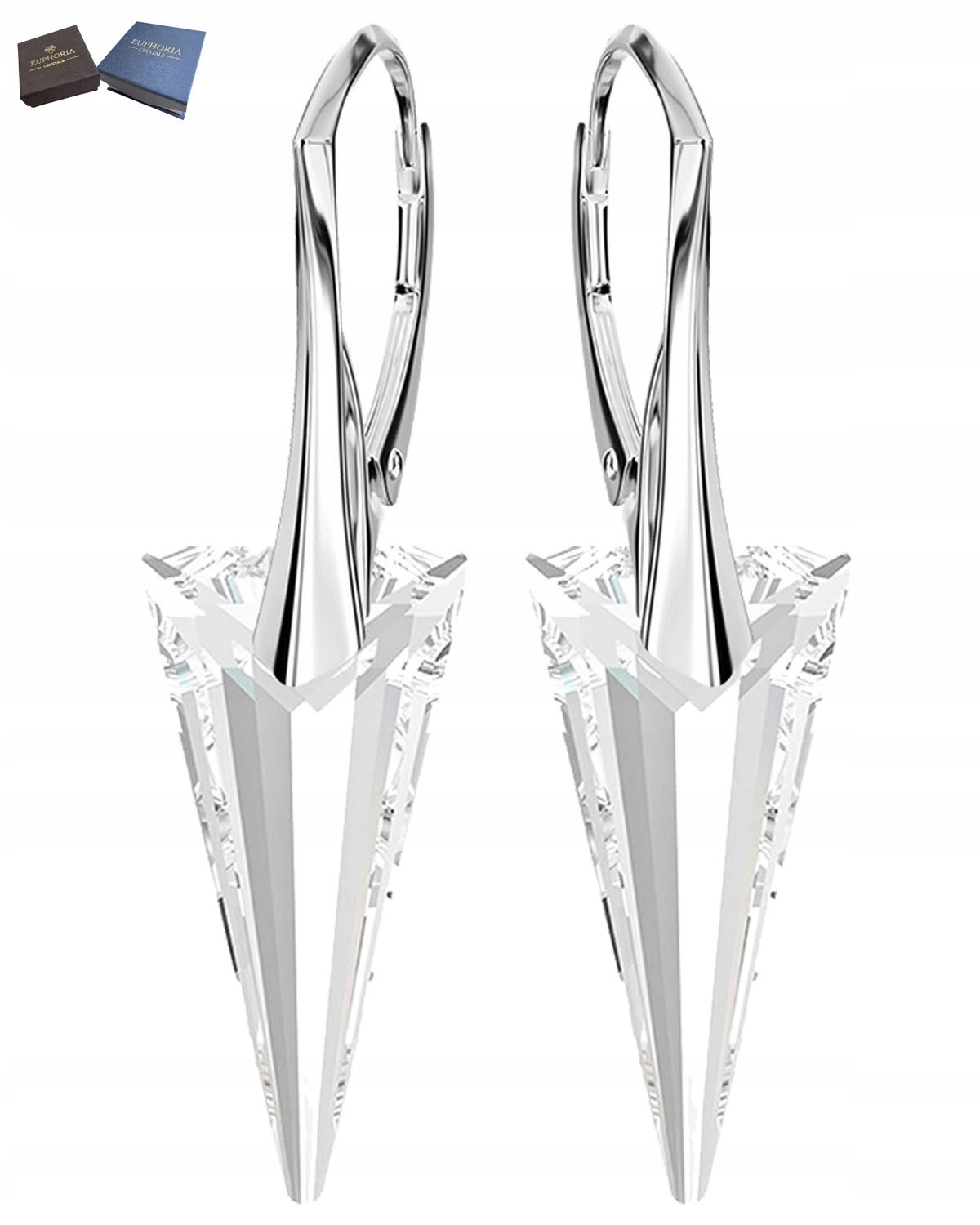 Stříbrné Náušnice Závěsné anglické zapínání Krystaly Špičák Stříbro 925