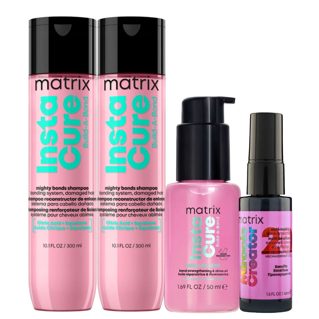 Zestaw Matrix Instacure Odbudowujący szampon do włosów zniszczonych, olejek