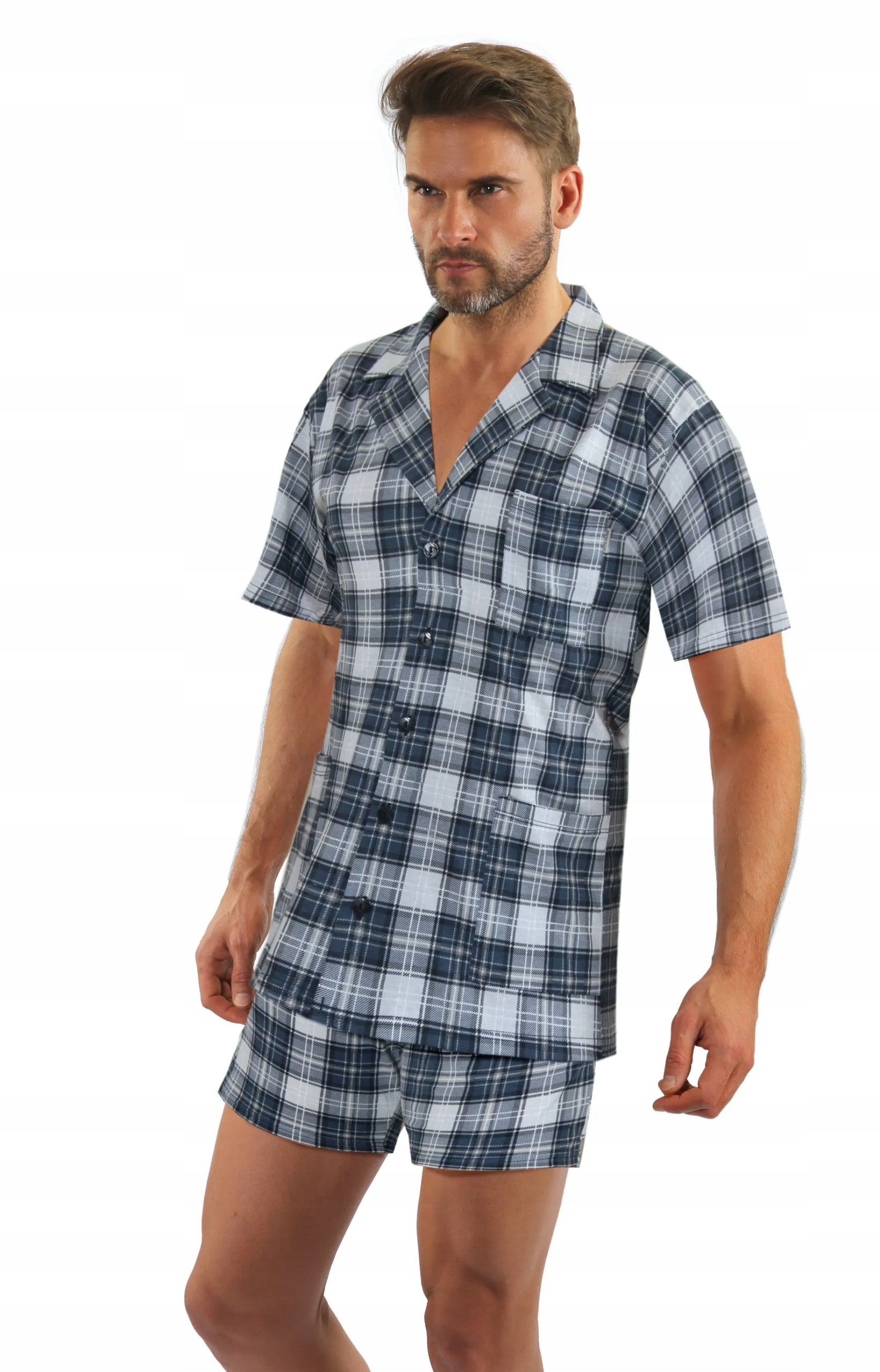 Sesto Senso Pánské rozepínací krátké bavlněné pyžamo 2576/42 grafit 4XL