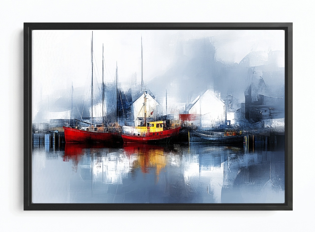 Obraz Rám Americký Box Voda Moře Oceán Přístav Lodě Kutry 60x40