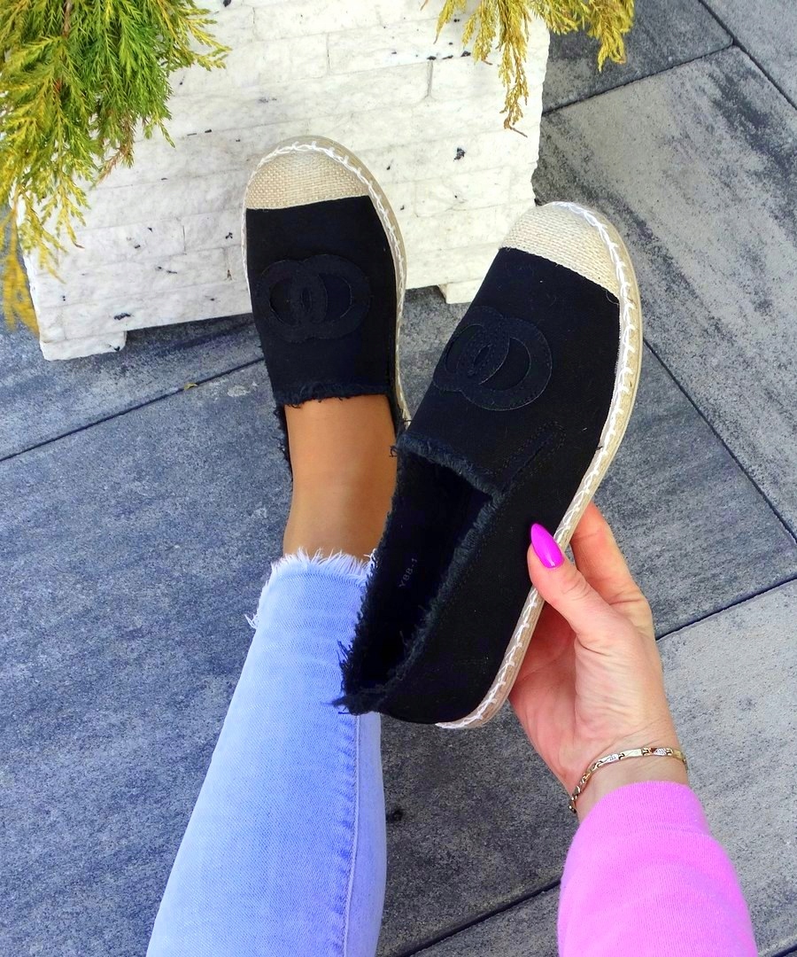 Czarne Espadryle Na Plecionej Podeszwie 38 Wzór dominujący mix wzorów