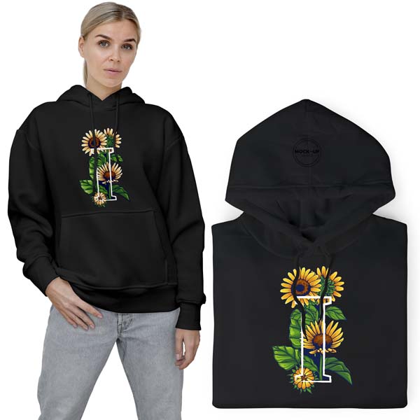 Pohodlná Mikina Černá Slunečnice Vzory L