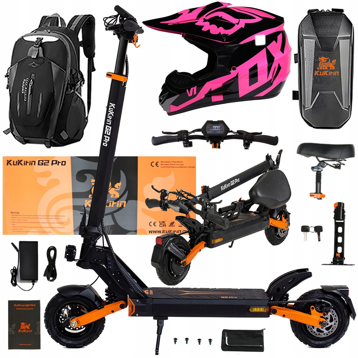 Składany Pojazd Elektryczny Kukirin G2 Pro 1000W 48V 15.6AH 45KM/H +Prezent